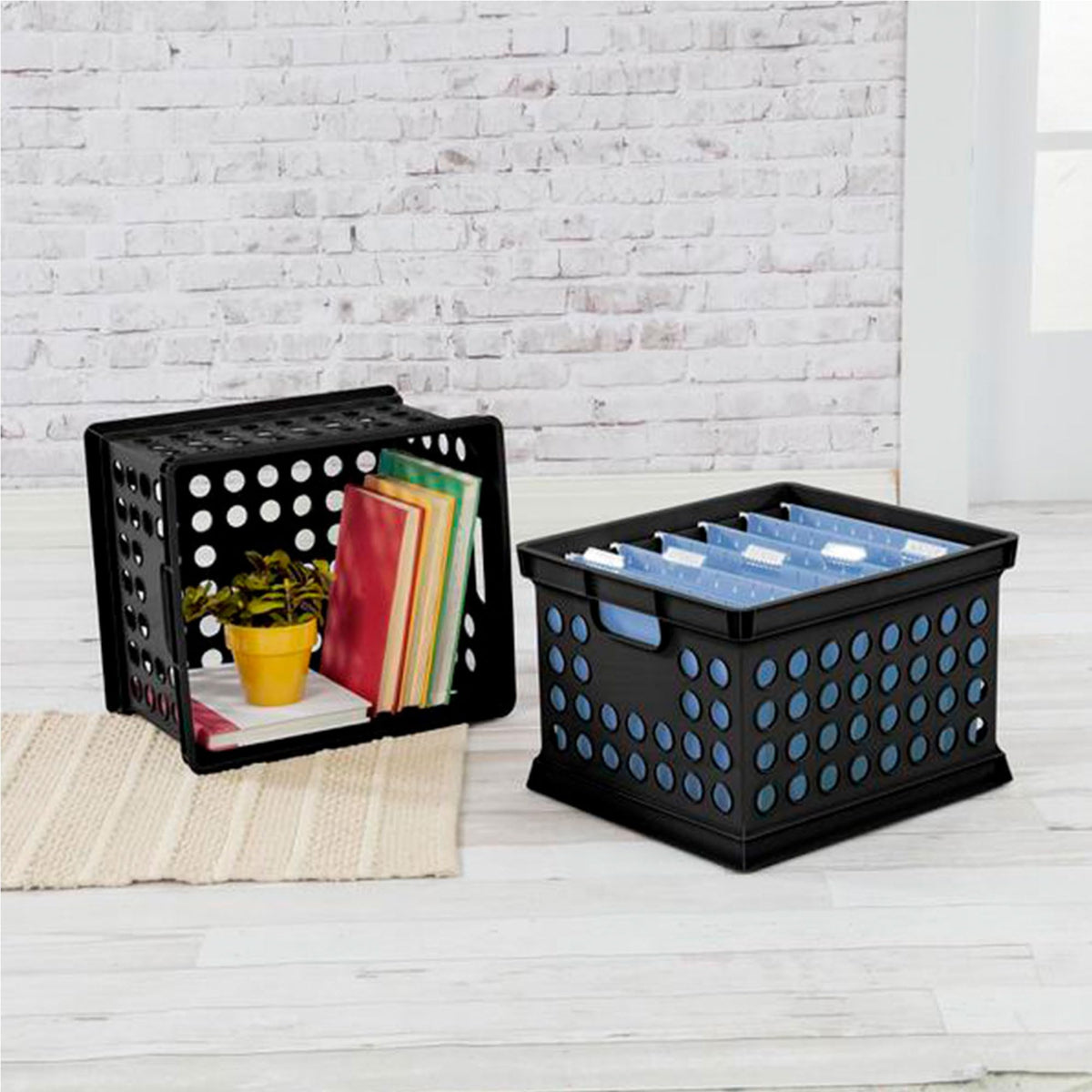 Sterilite Storage Crate Bin File Organizer for Home & Office, Black, 6-Pack
