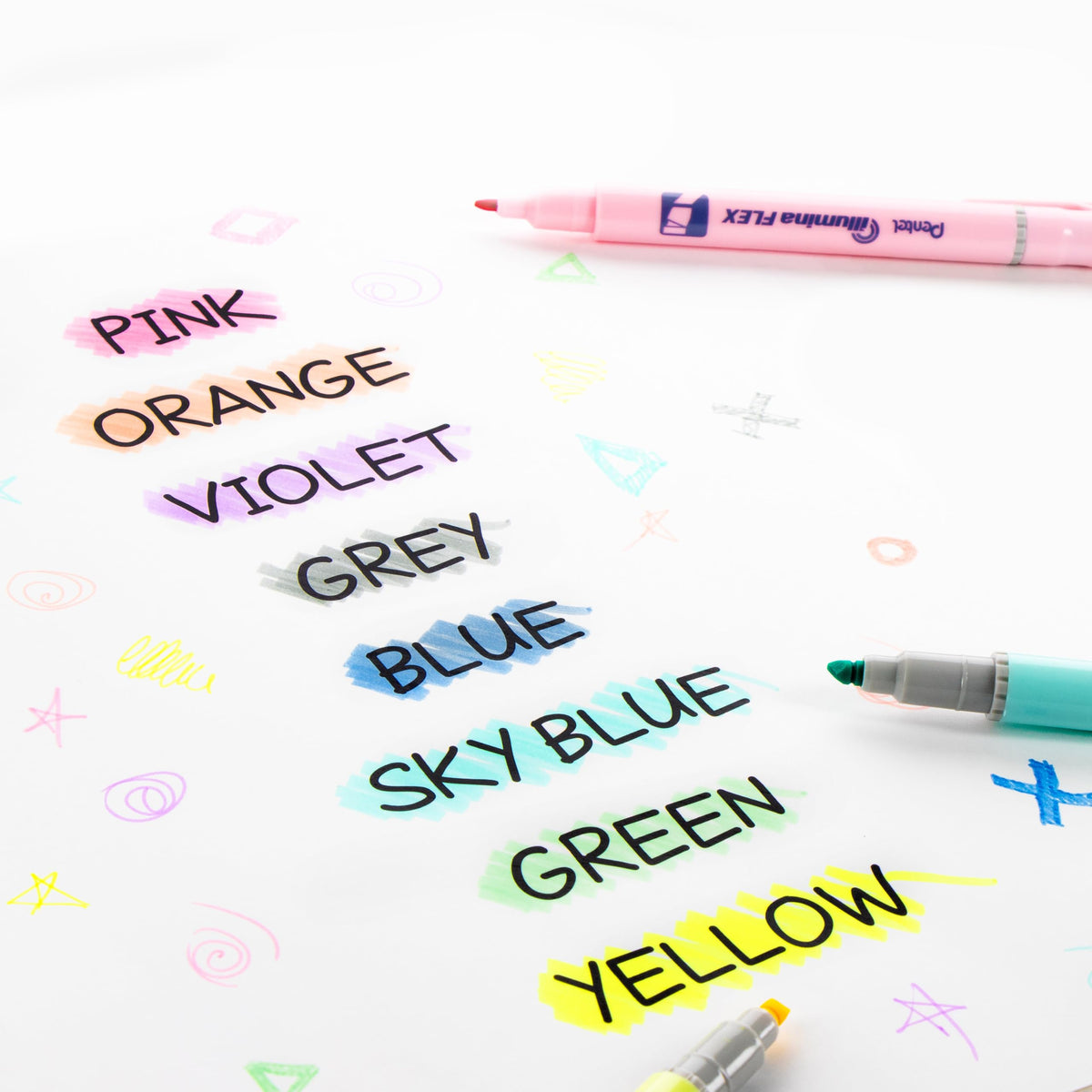 Pentel Illumina Flex Twin Tip Highlighter, Dual-Tip Marker Highlighter, Flex Tip and Chisel, 8