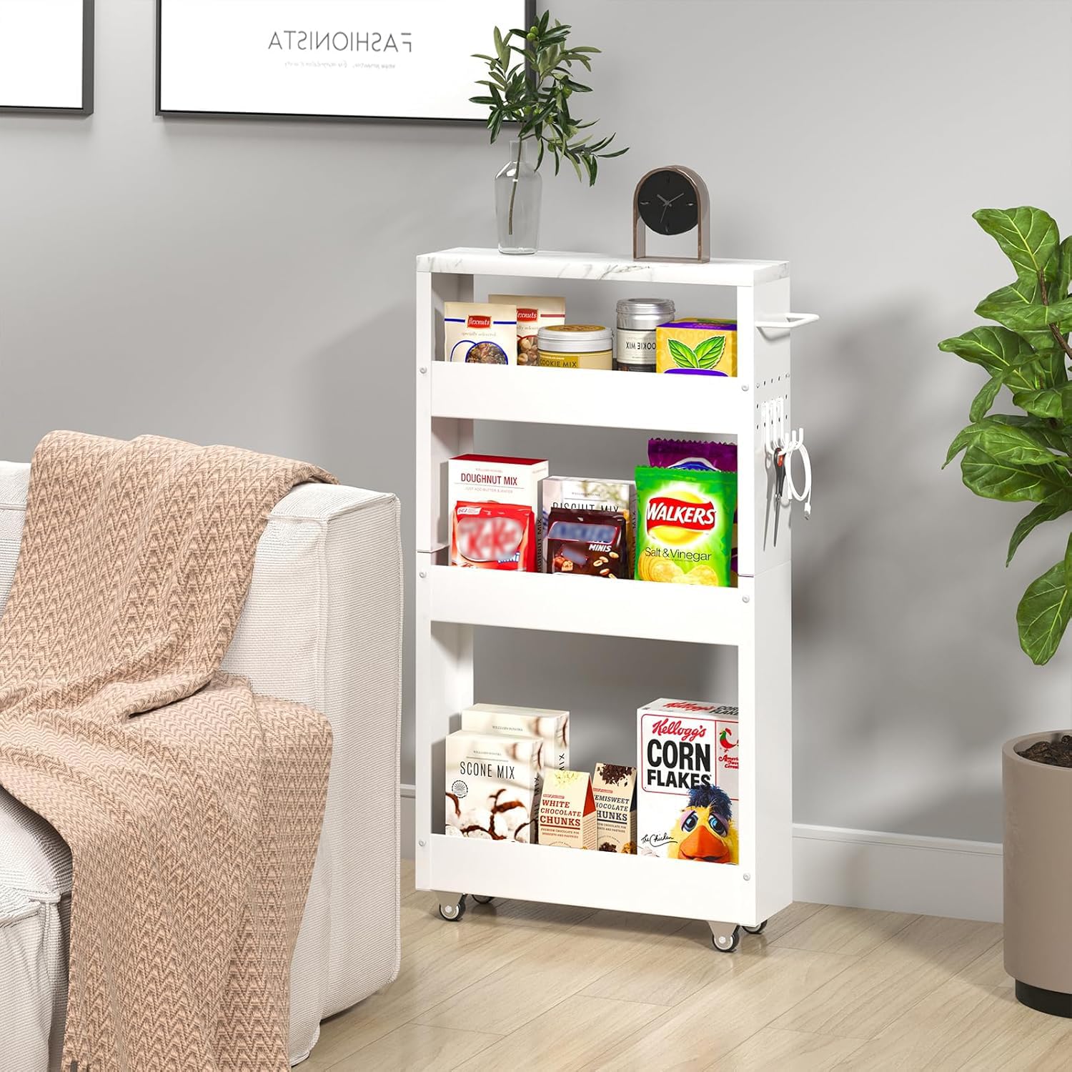XYZLVSI Slim Storage Cart, 4 Tier Narrow Kitchen Rolling Cart with Wheels