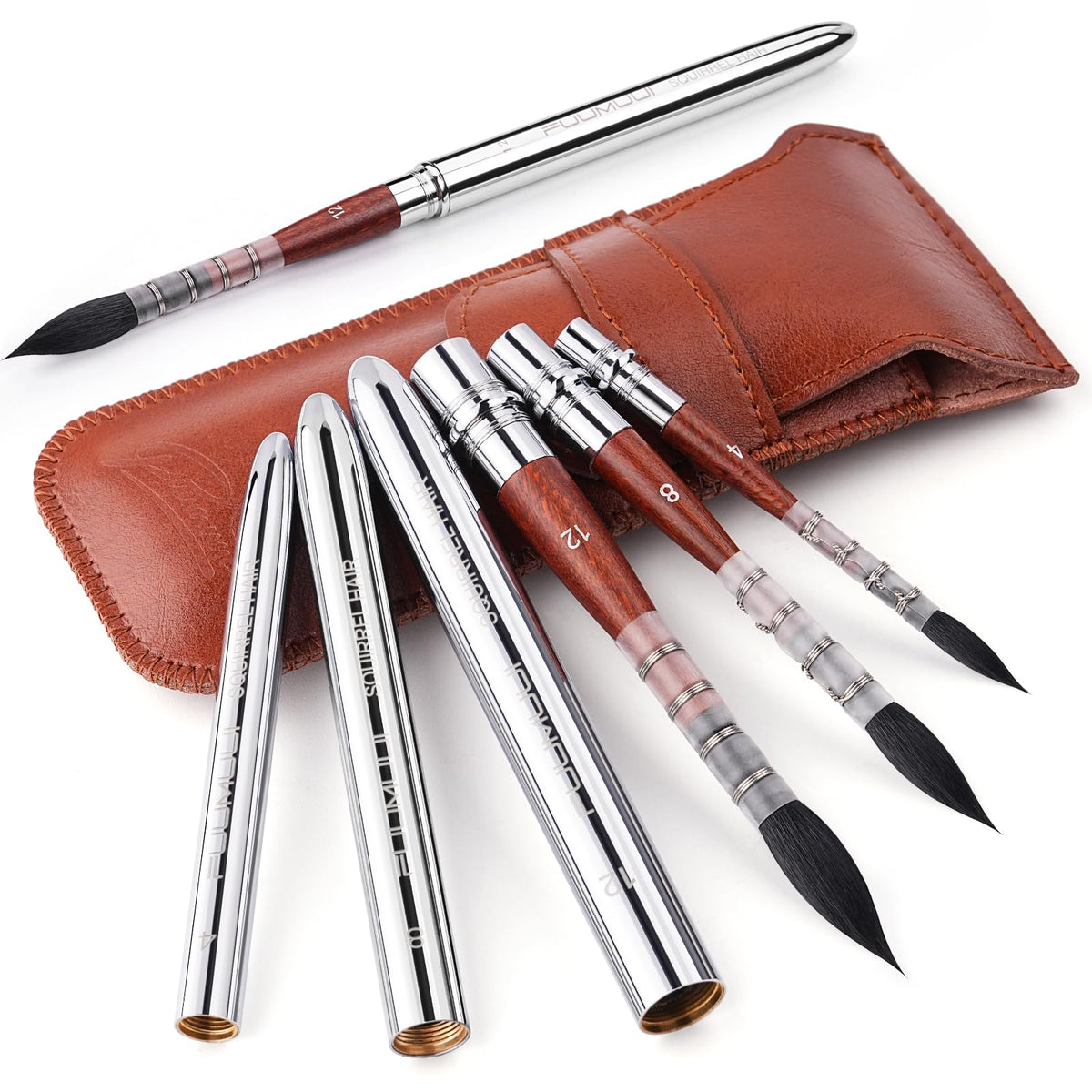 Squirrel Hair Travel Watercolor Brushes, Fuumuui 3pcs Natural Soft Squirrel Mop Round Fine Tip
