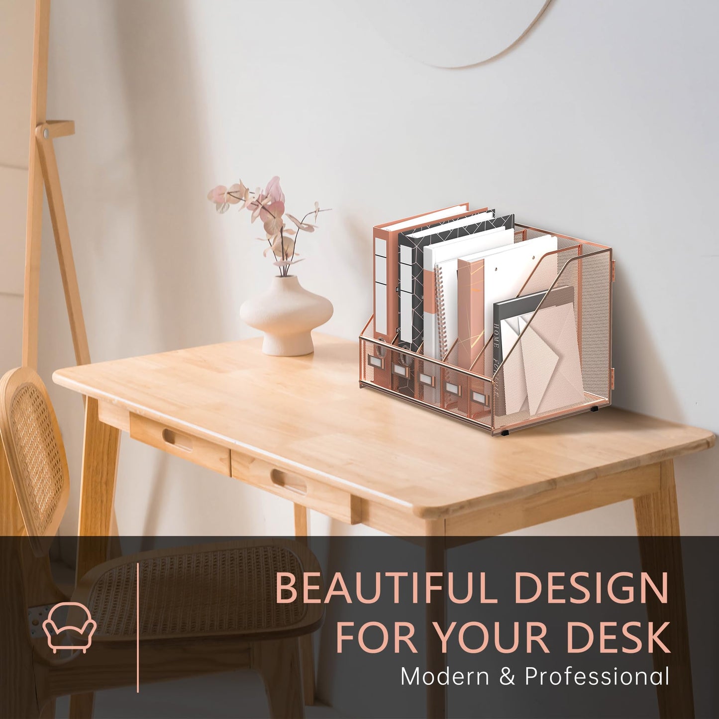 DALTACK 5-Slot Magazine File Holder, Metal Binder Holder, Rose Gold