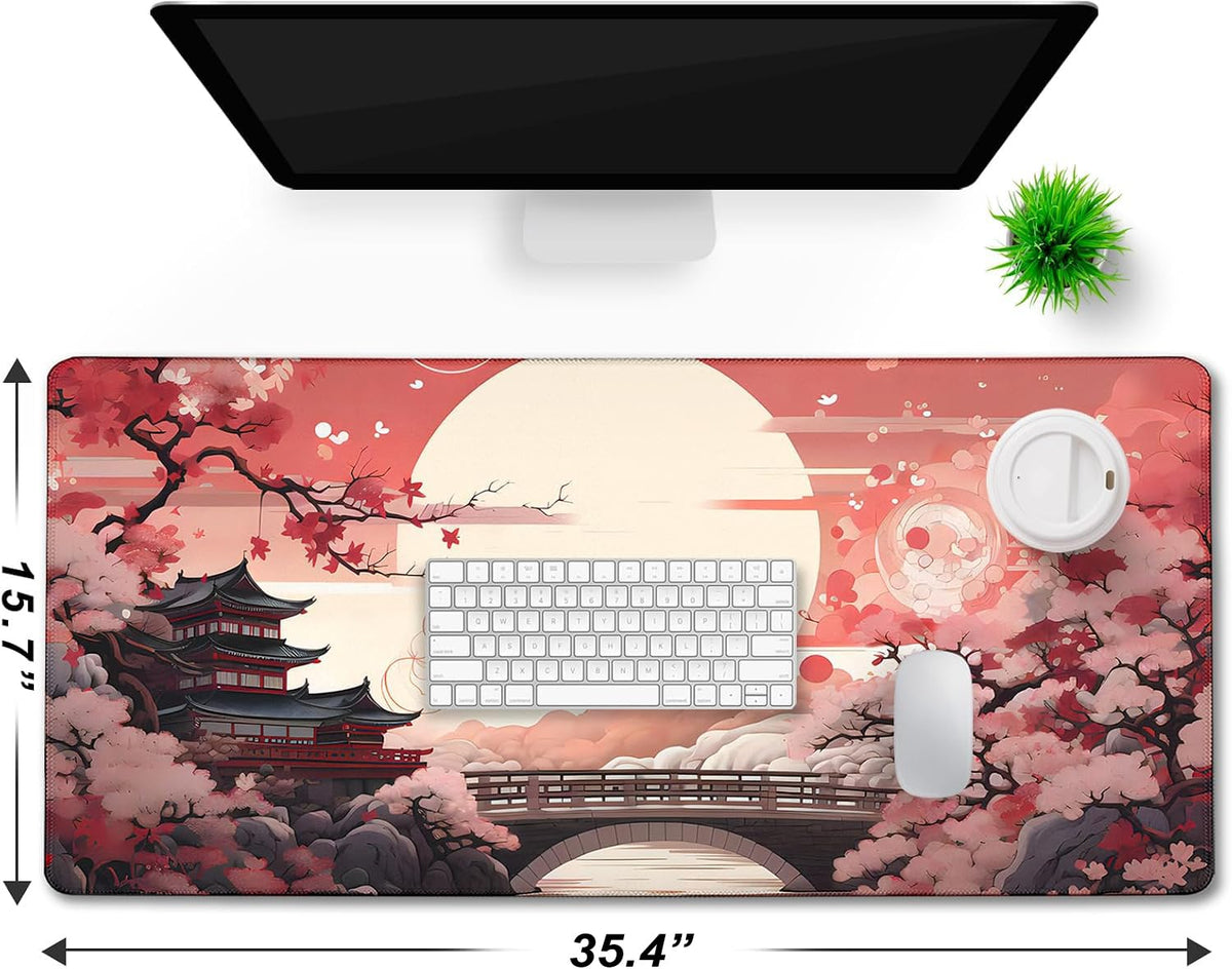 Japanese Large Gaming Mouse Pad with Stitched Edges, 35.4"x15.7" Large Extended Computer Pad, Mouse