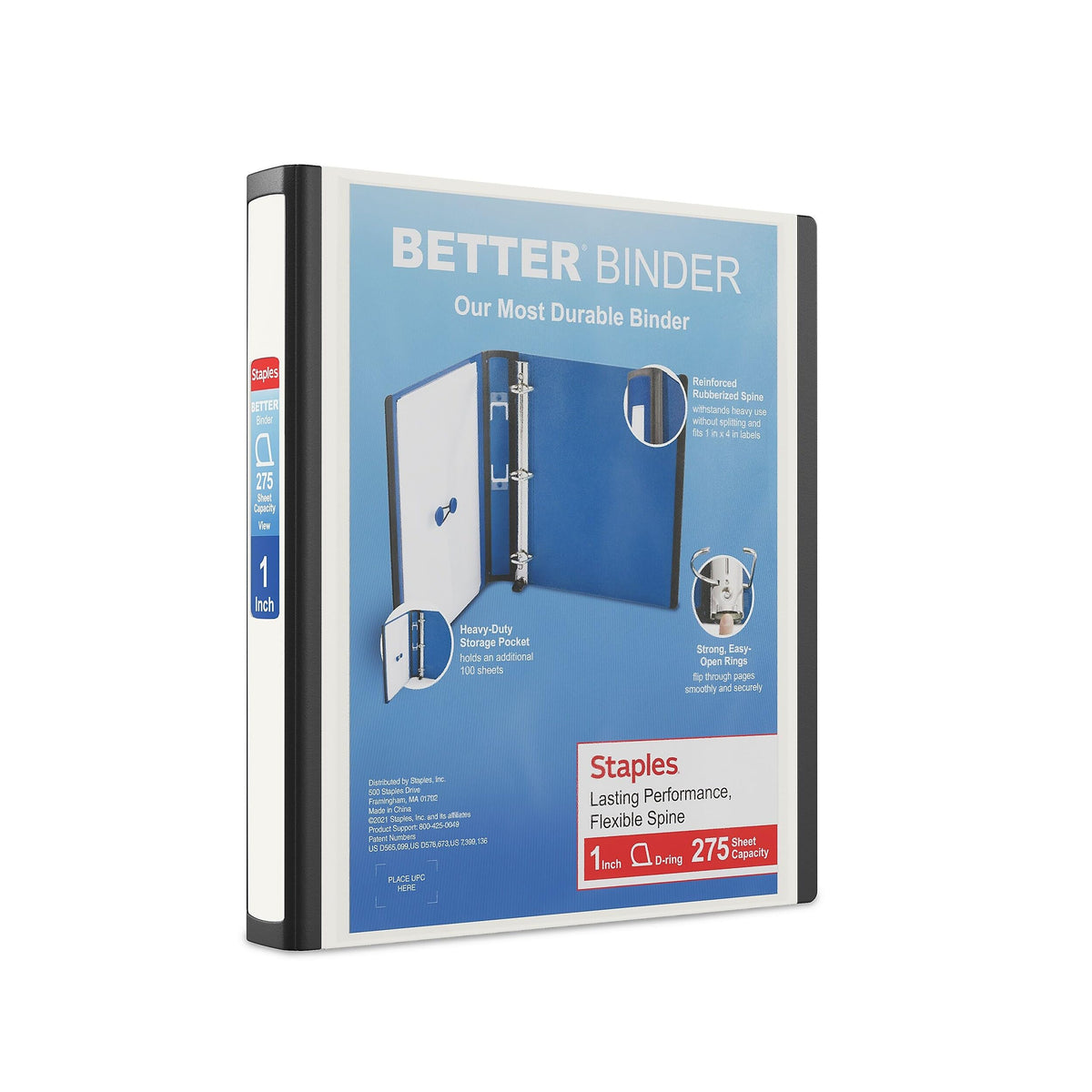 Staples Better Binder, 1 Inch D-Ring, White, 275 Sheets, 3-Pack
