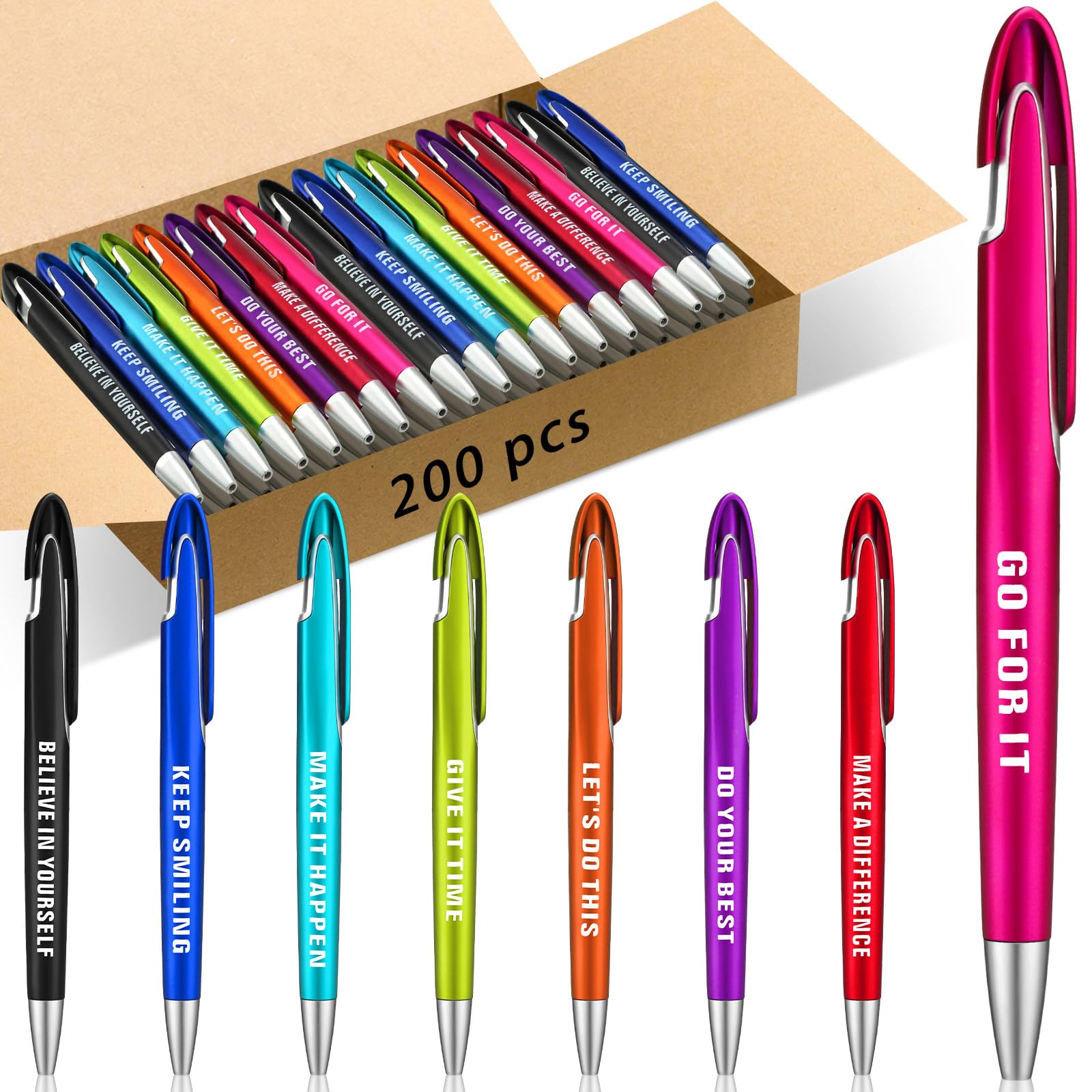 Lincia 200 Pcs Inspirational Ballpoint Pens Bulk, Medium Point, Black Ink