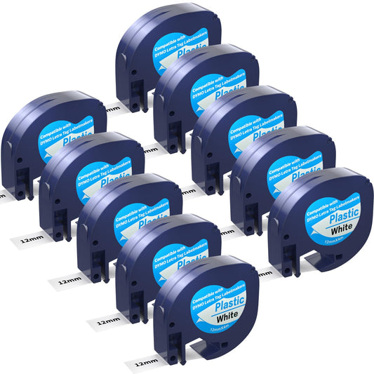10 Pack Compatible with Dymo Letratag Refills 91201 91331 S0721660 Label Maker Tape White Plastic