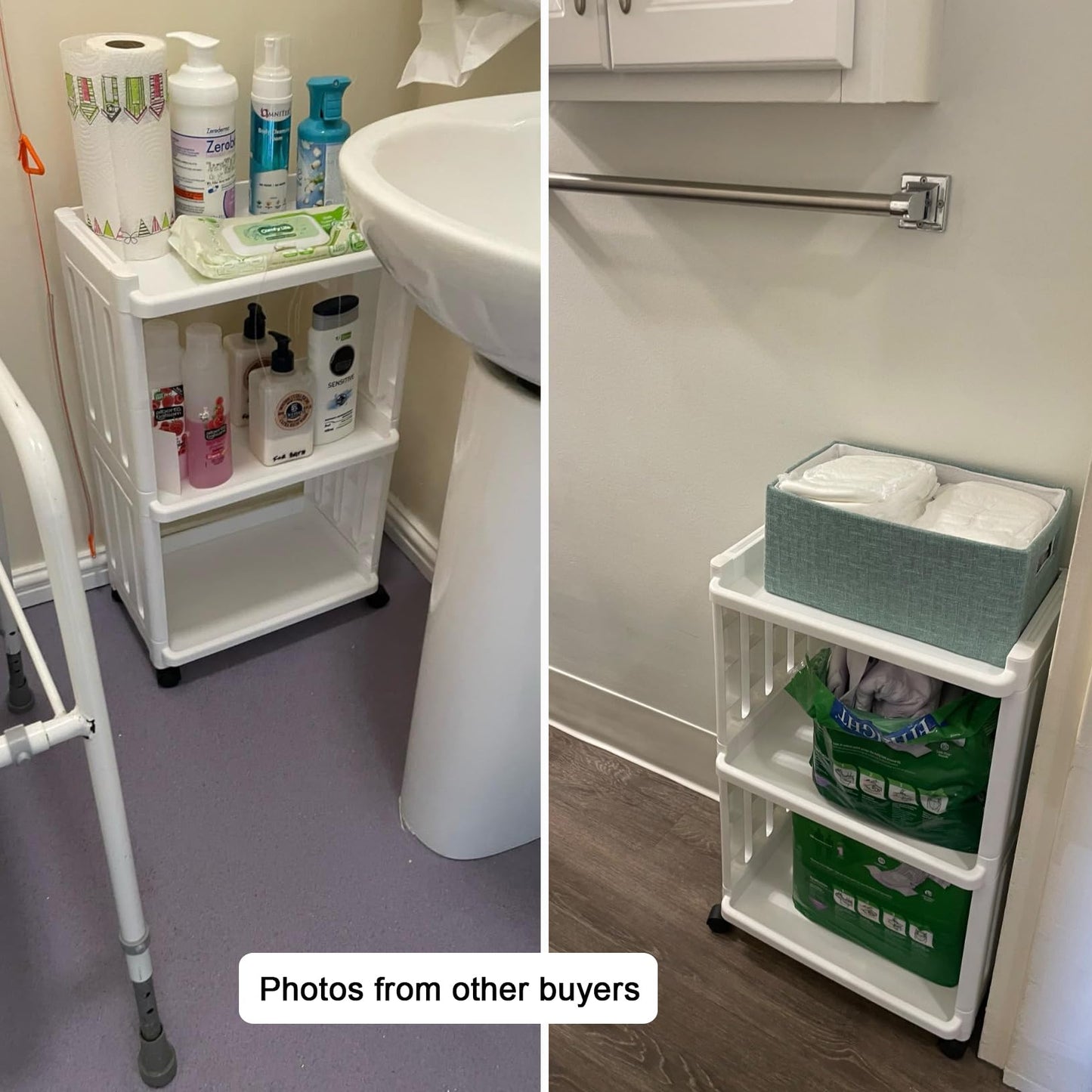 Rolling Storage Utility Cart Slim Organizer Shelf with Wheels 3 Tier Narrow Places Mobile Shelving