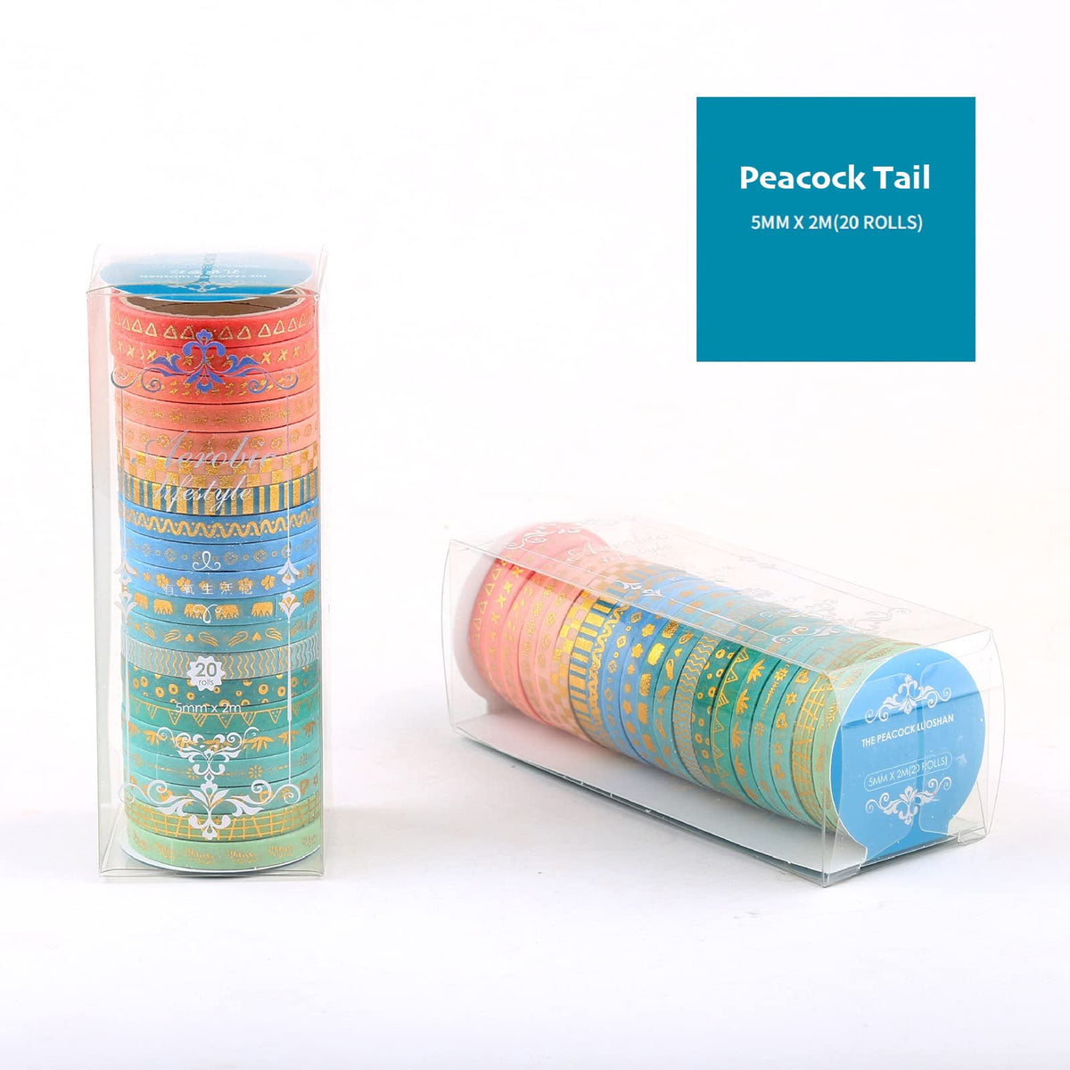 YUBX Skinny Gold Washi Tape Set Basic Foil Print Decorative Masking Tapes for Arts, DIY Crafts