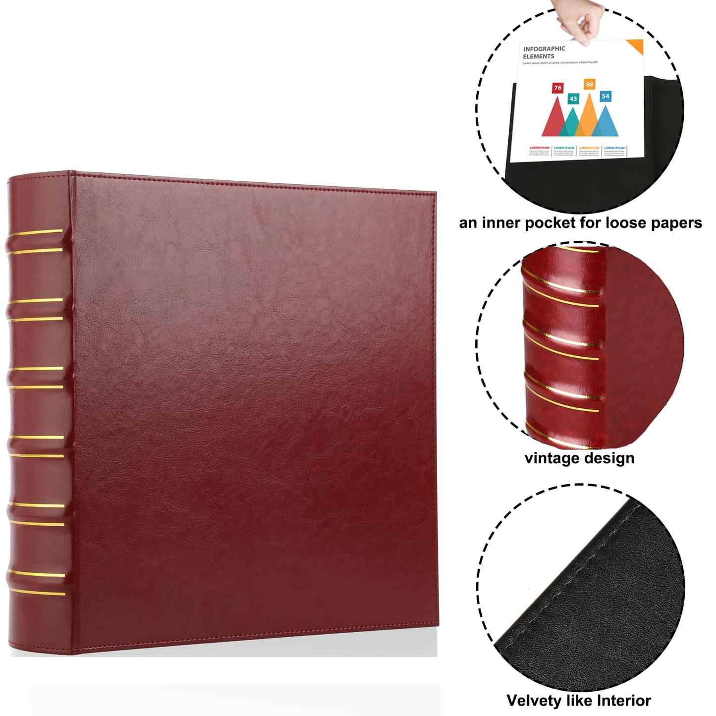 LETVPVOW Vintage Hardback 3 Ring Binder 2 Inch, Professional Leather Binders 2 Inch D Ring, Holds