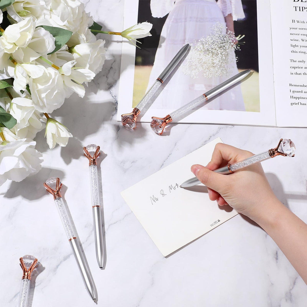 Sherr 100 Pack Crystal Diamond Pens Jewel pen Bulk, Silver, Wedding Style