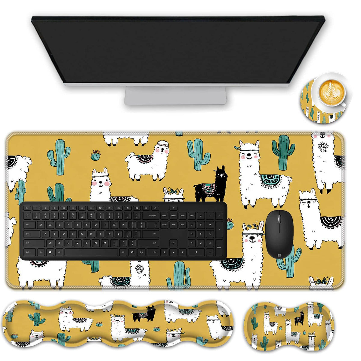 FGDRFGRW Mouse Pad Set,(31.5×11.8 in) Desk Pad + Keyboard Wrist Rest Support + Mouse Wrist Rest +