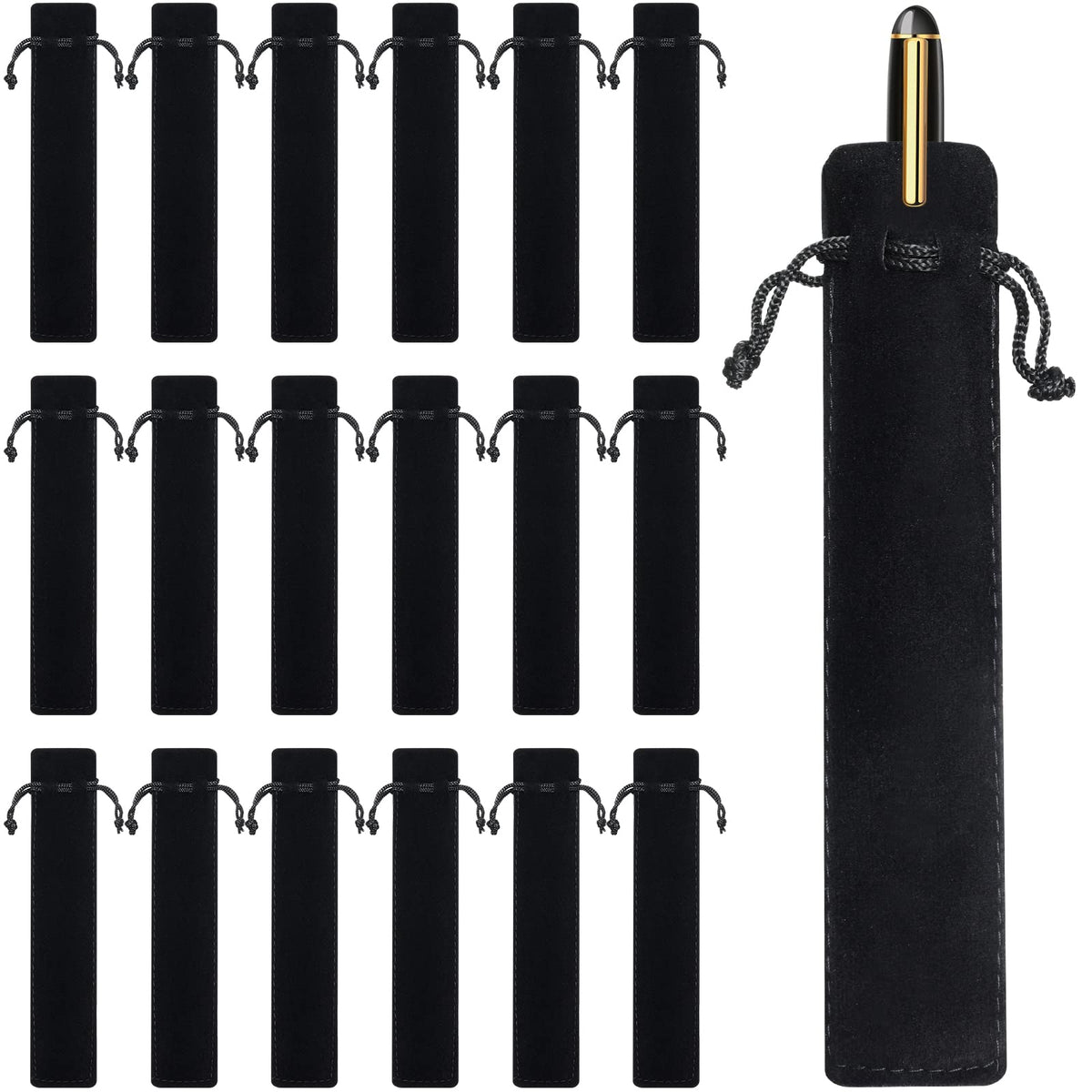 Yexiya 100 Pieces Velvet Pen Pouch with Drawstring Black Pencil Sleeve