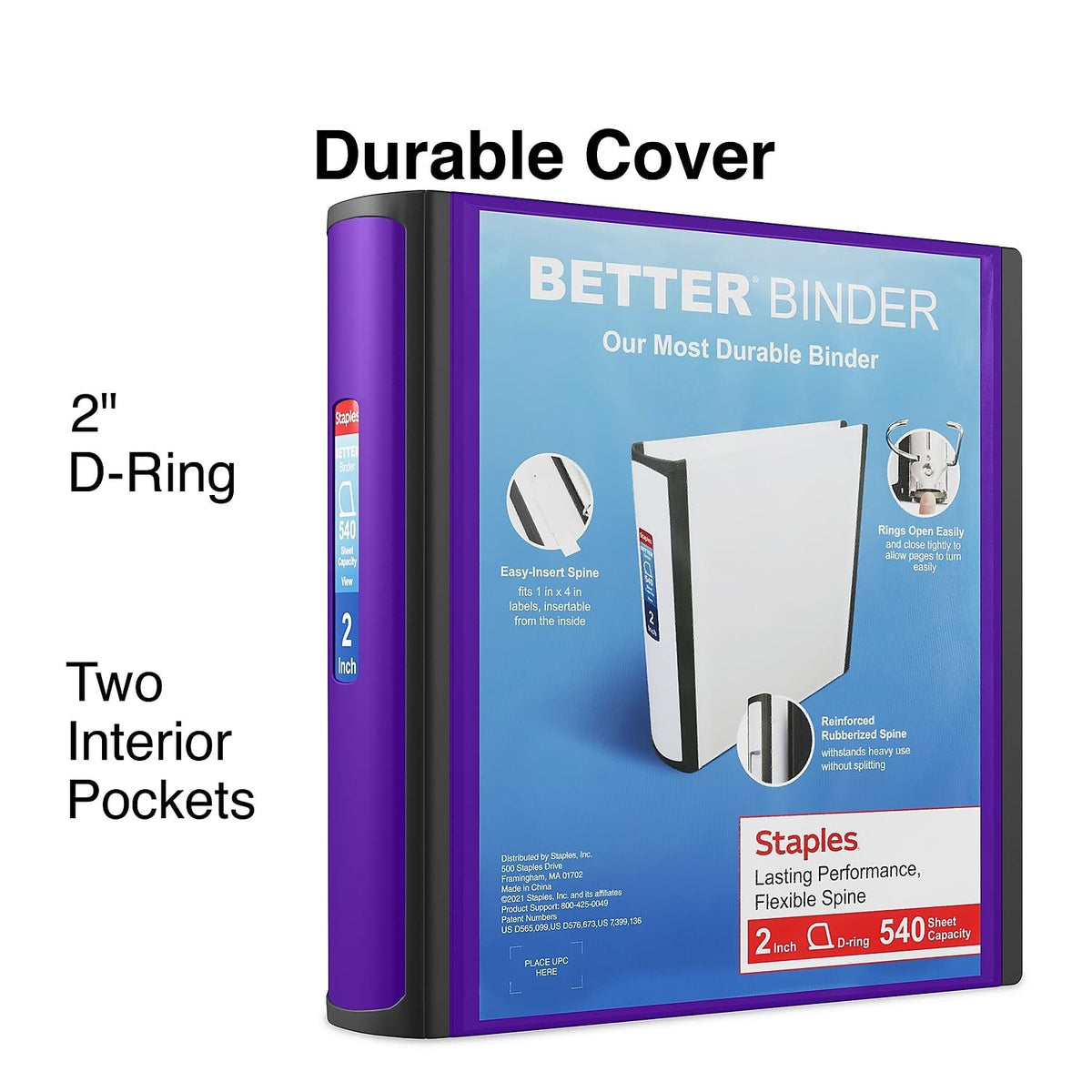 Staples Better 2-Inch 3-Ring Binder, Purple, Heavy-Duty