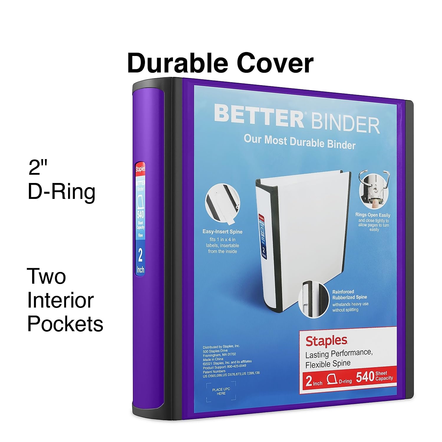Staples Better 2-Inch 3-Ring Binder, Purple, Heavy-Duty