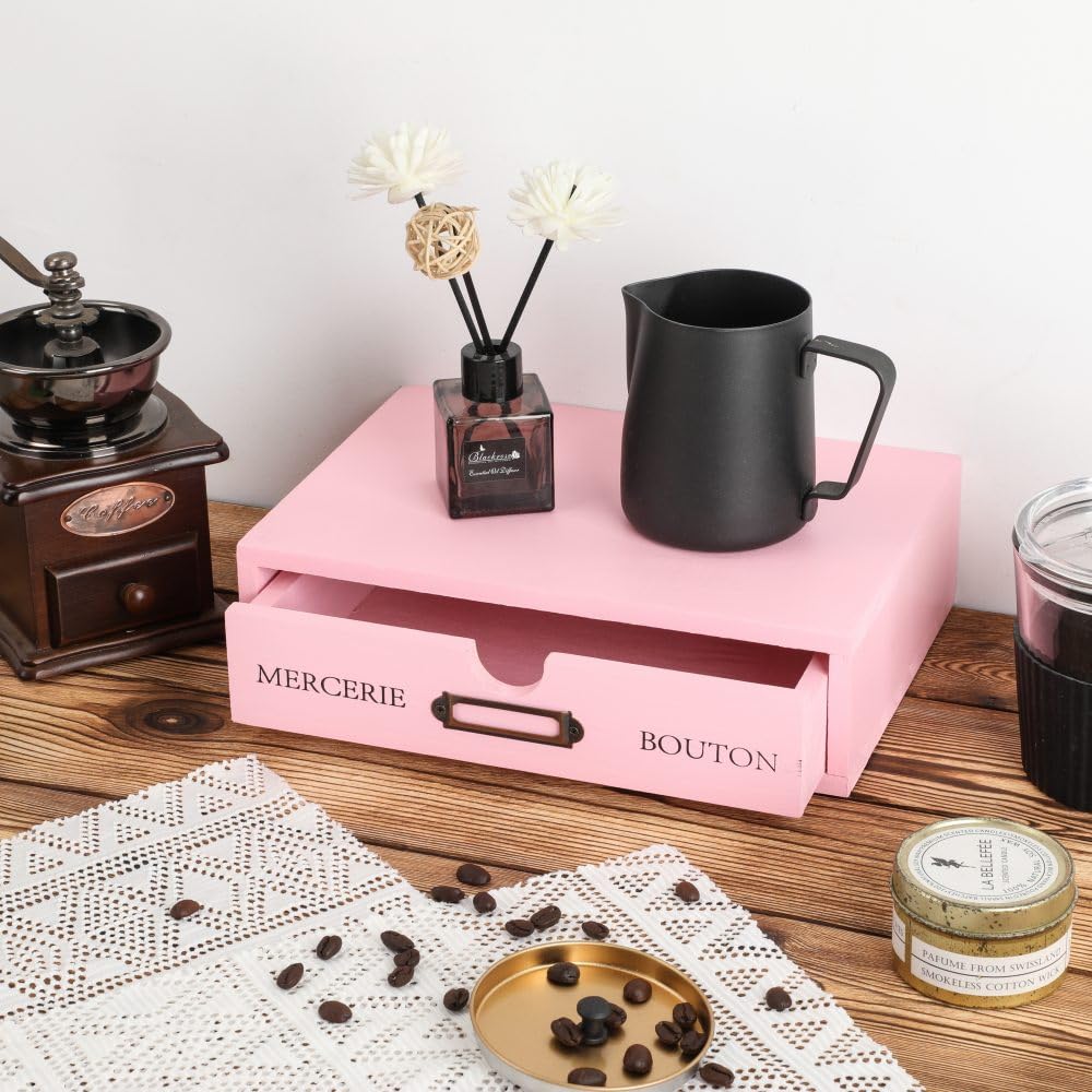 BoxSkivra Wooden Drawers Pink Wood Desktop Organizer with Drawers