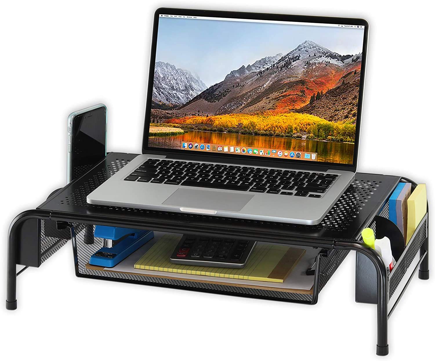 Simple Houseware Metal Desk Monitor Stand Riser w/ Organizer Drawer, Black