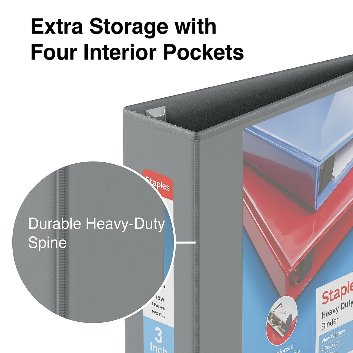 Staples Heavy-Duty 3-Inch D-Ring View Binder, Gray, 600 Sheets