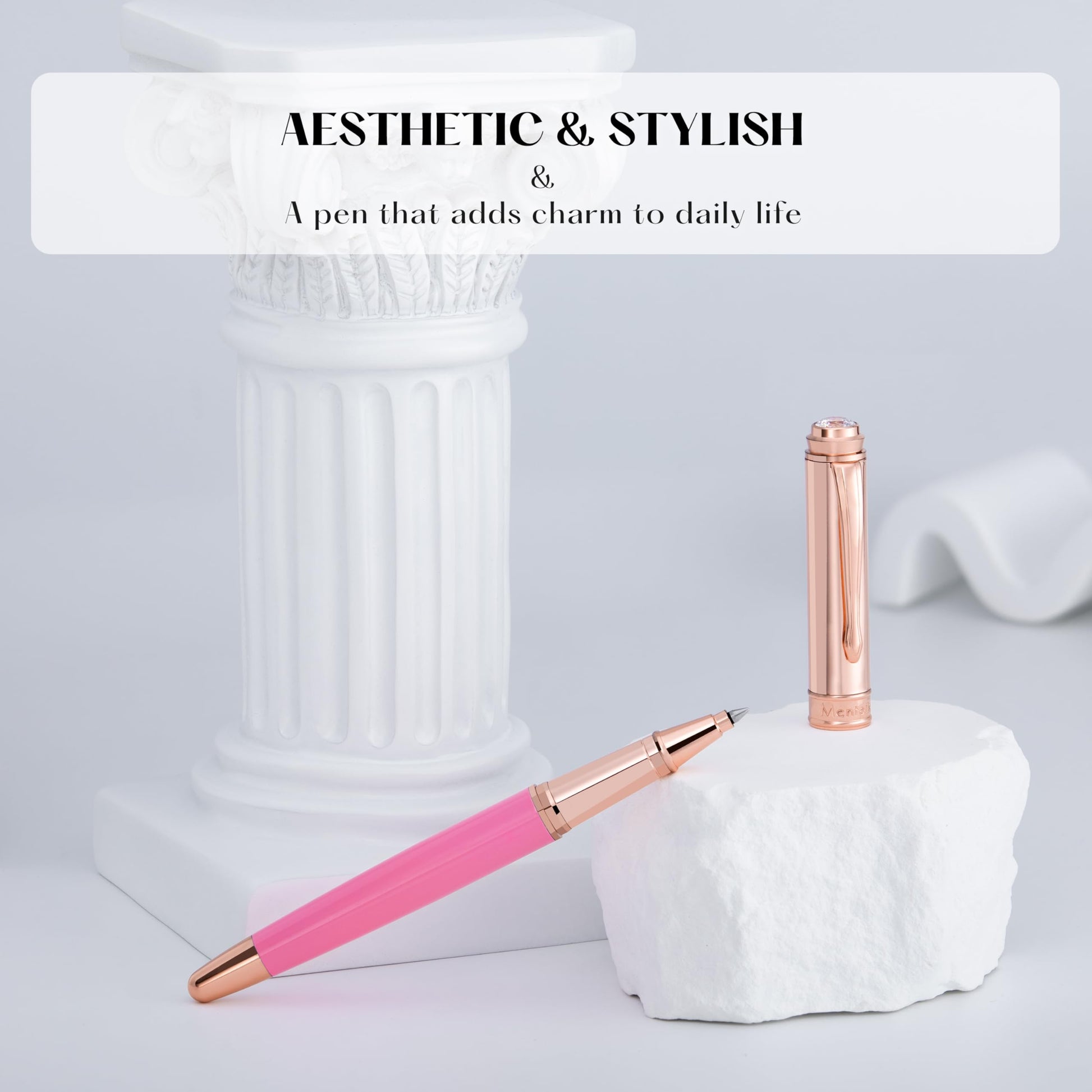 MCNTEIK Luxury Rollerball Pen, With 8mm Brilliant diamond,Vibrant Pink Pen,Attractive Real Rose