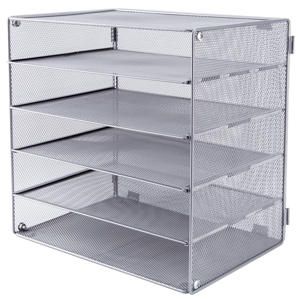 EASEPRES 5 Slot Mesh Desk Organizer Tray, File Paper Letter Folder Holder Desktop Paper Sorter Mail