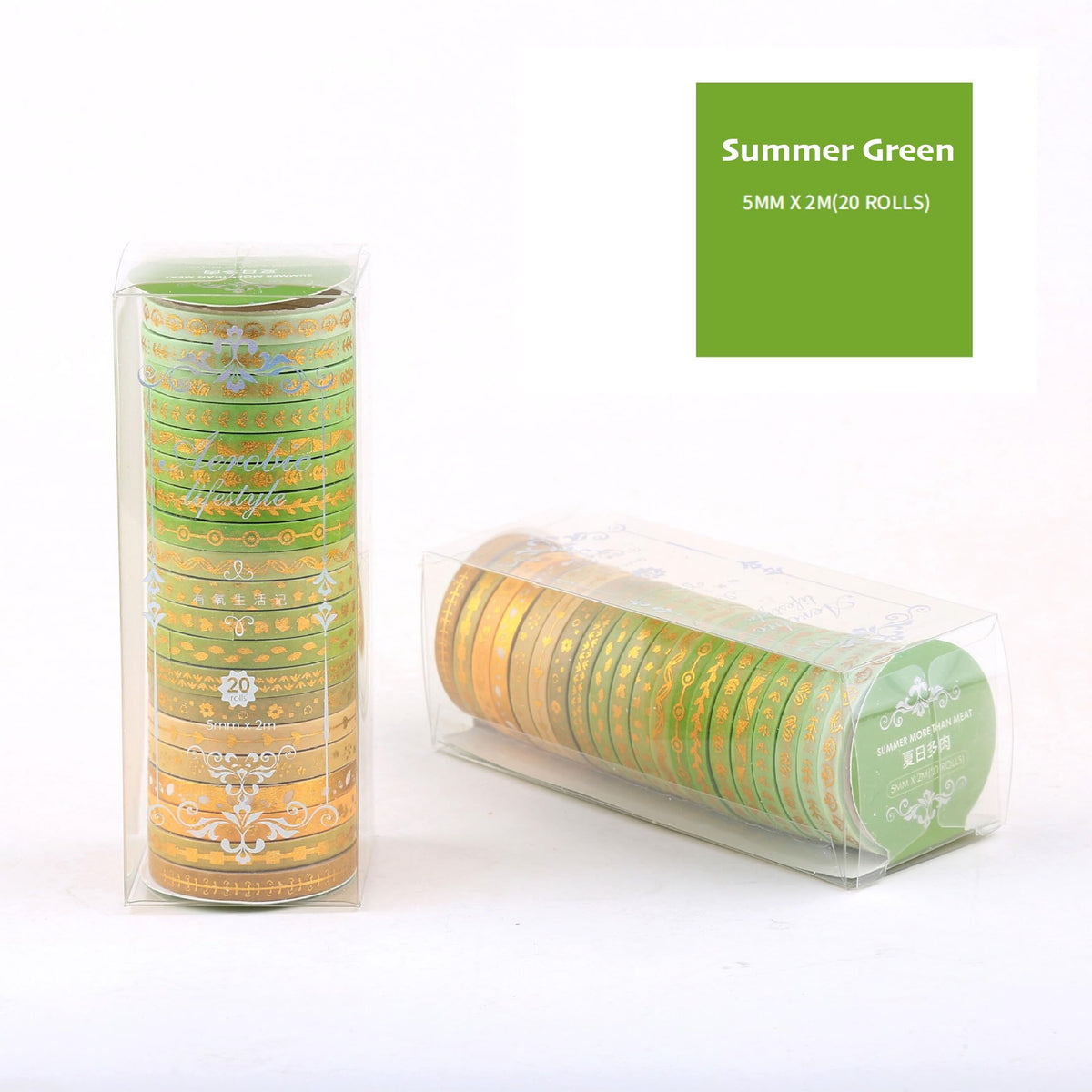 YUBX Skinny Gold Washi Tape Set Basic Foil Print Decorative Masking Tapes for Arts, DIY Crafts