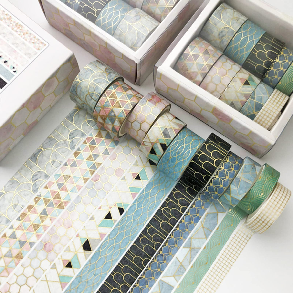 YUBX Creative Washi Tape Set 10 Rolls Gold Foil Print Decorative Masking Tapes for Arts, DIY