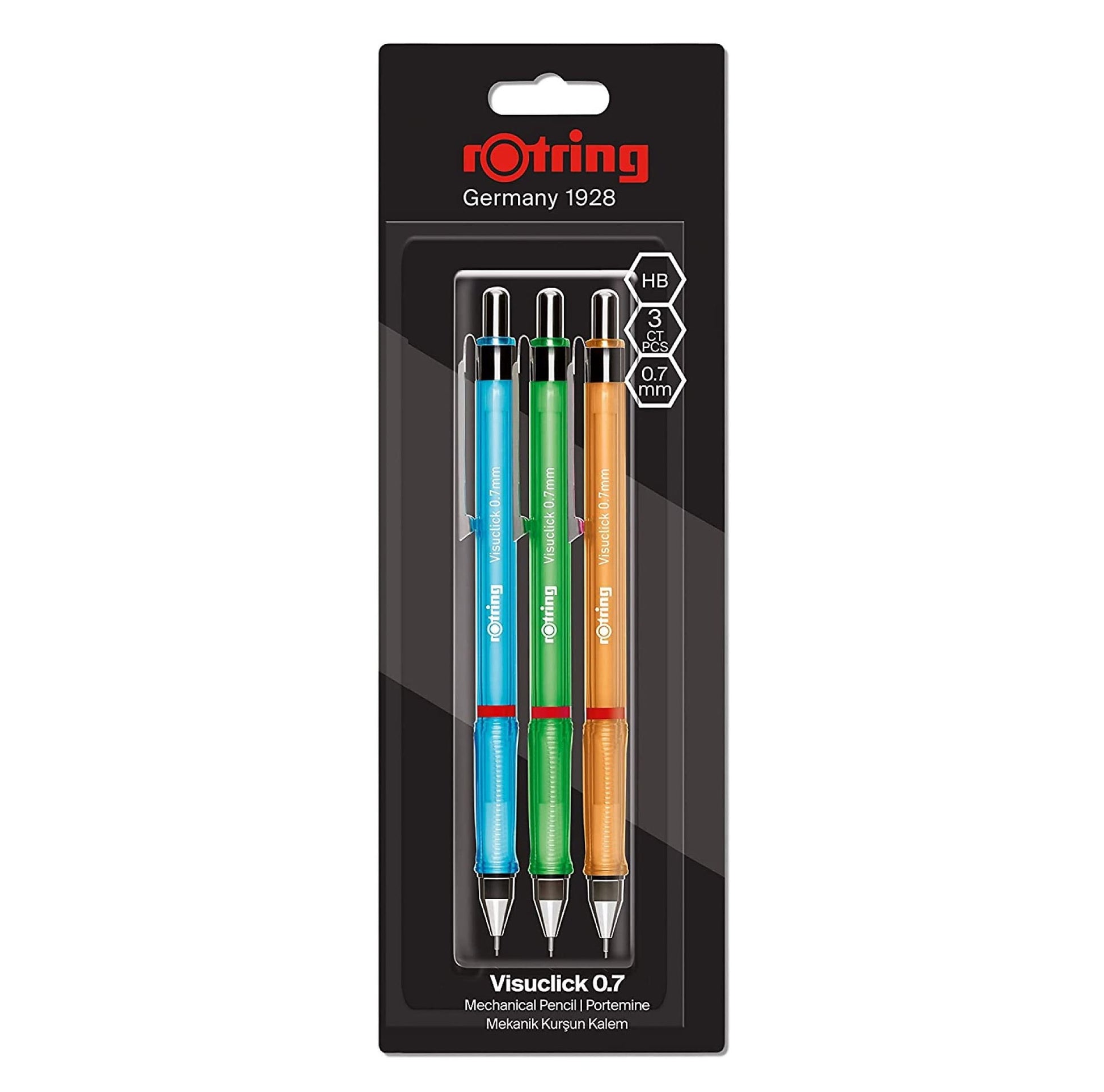 rOtring Visuclick Mechanical Pencil | 0.7 mm | 2B Lead | Lively Pink, Orange & Blue Barrels | 3