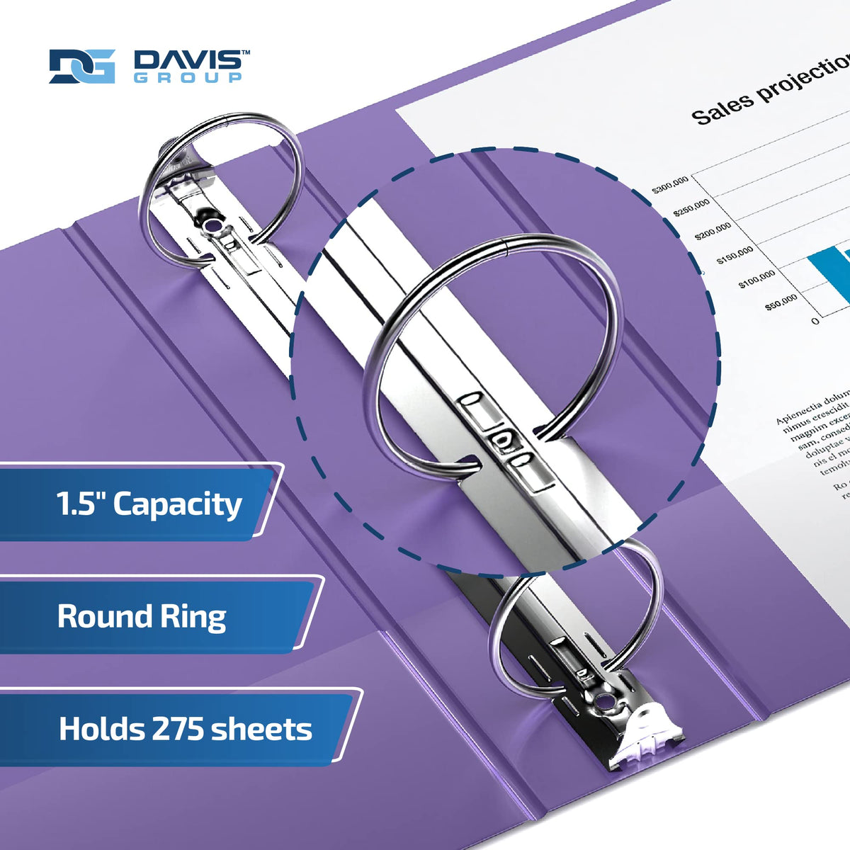 Easyview 3-Ring Binder, Clear-View Cover, 1.5" Round Rings, Purple, 6 Pack