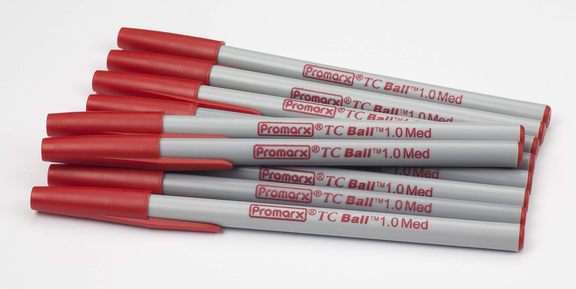 Promarx TC Ball Stick Pens, Medium Point, Red Ink, 10 count