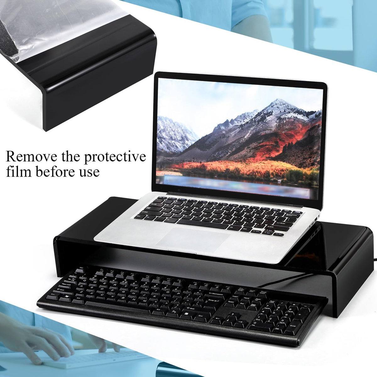 Jetec 2 Pcs Acrylic Monitor Stand Desktop Computer, Black, 20 x 8 x 3 Inch