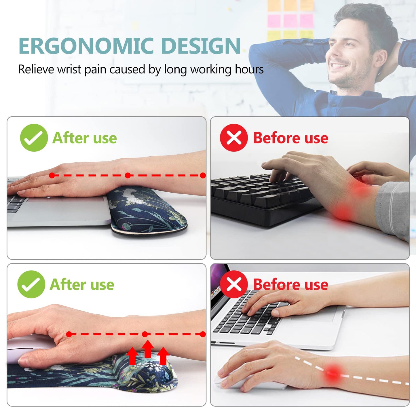 AIMSA Ergonomic Keyboard Wrist Rest and Mouse Pad with Wrist Support Set, Memory Foam Non-Slip