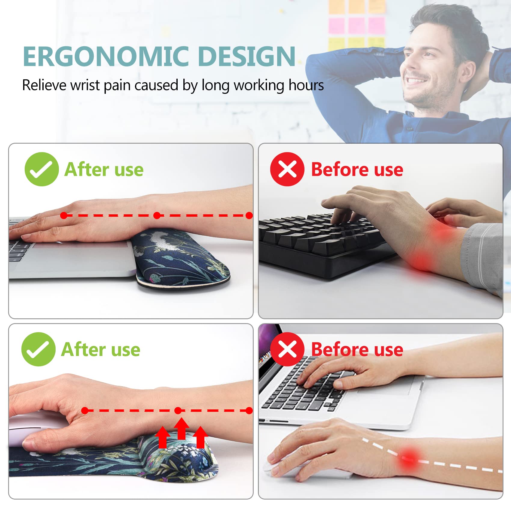AIMSA Ergonomic Keyboard Wrist Rest and Mouse Pad with Wrist Support Set, Memory Foam Non-Slip