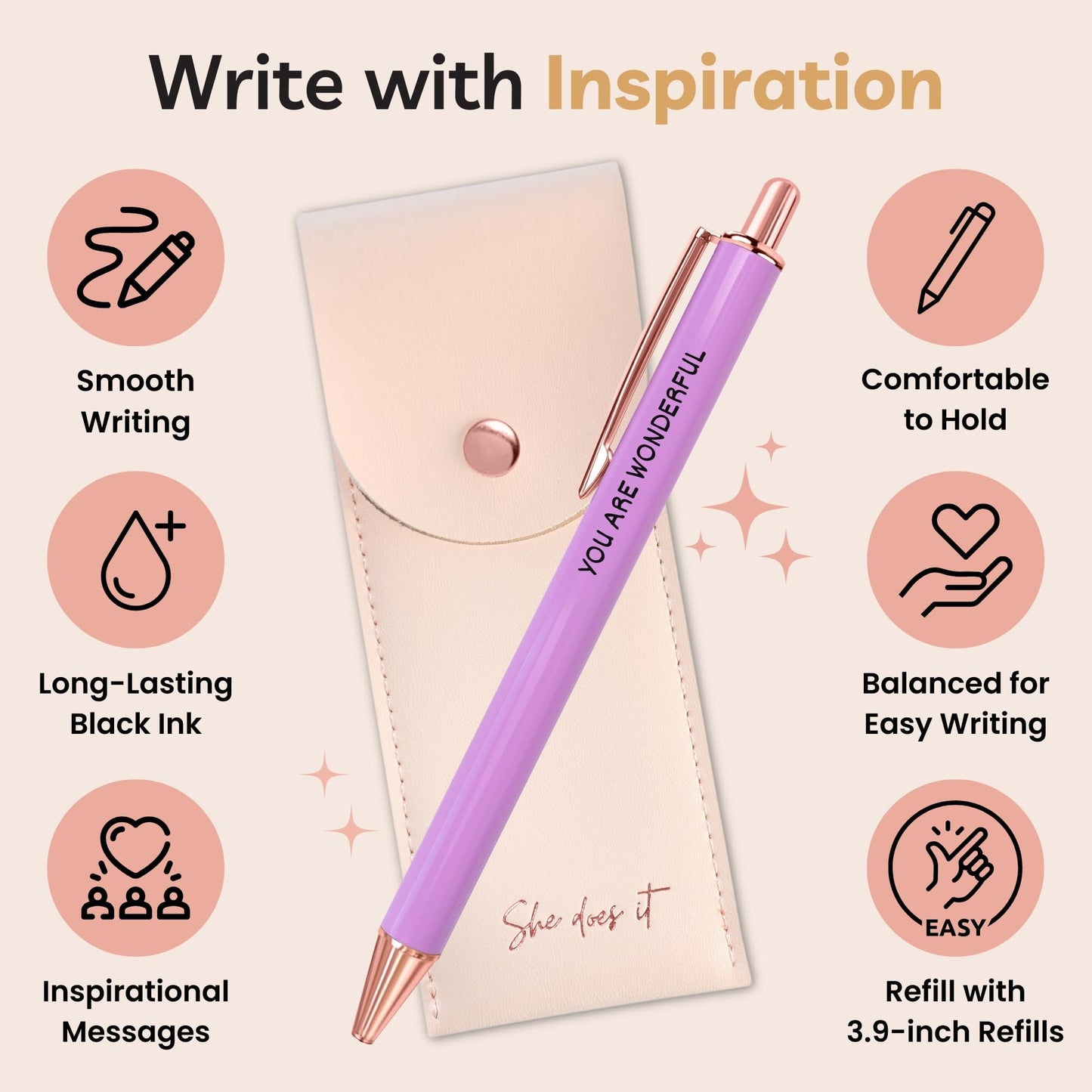 She Does It Fancy Pen Set For Women - Inspirational Nice Teacher Pens | Pretty Motivational Thank