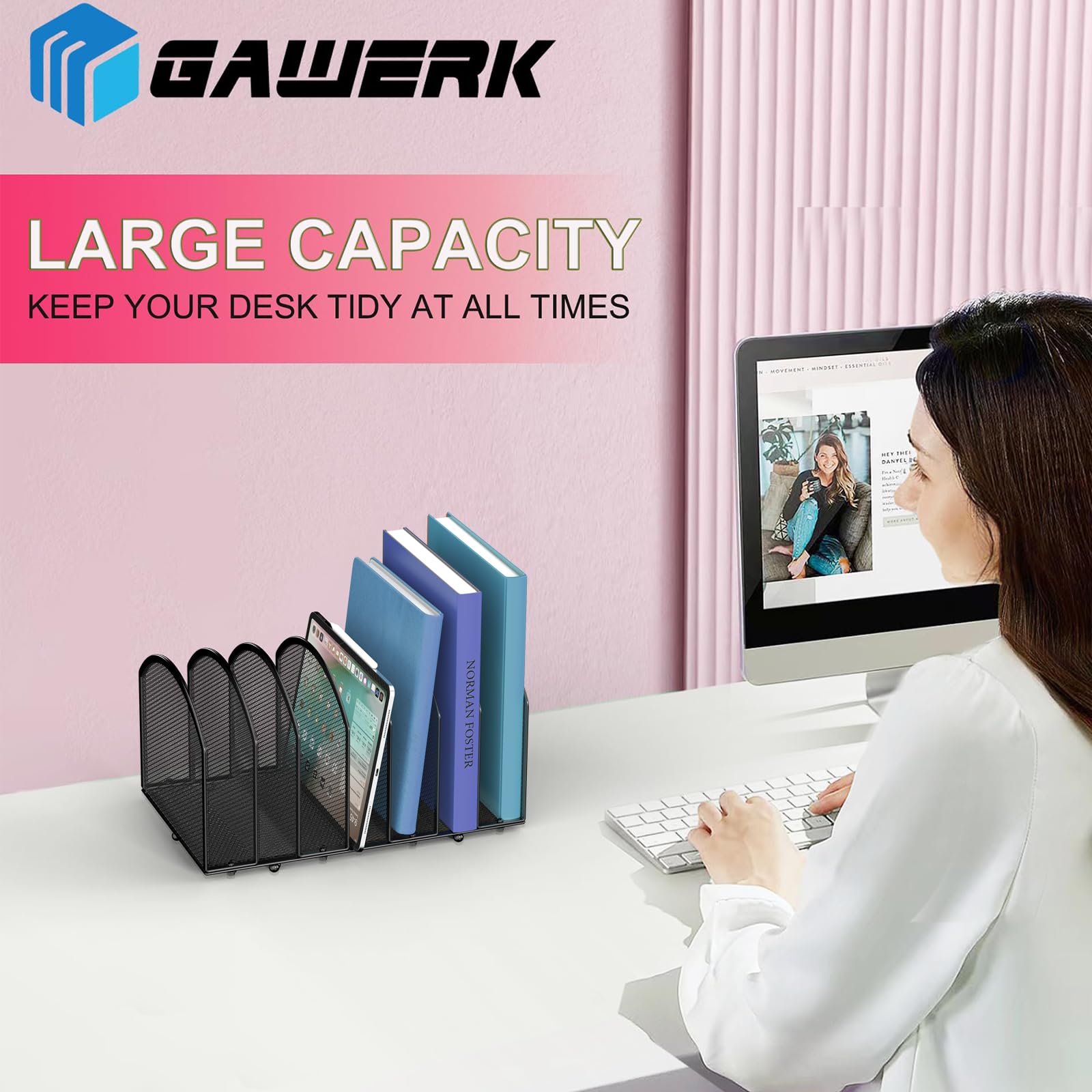 Gawerk 7-Section Desk File Organizer, Mesh Desktop File Sorter for Office