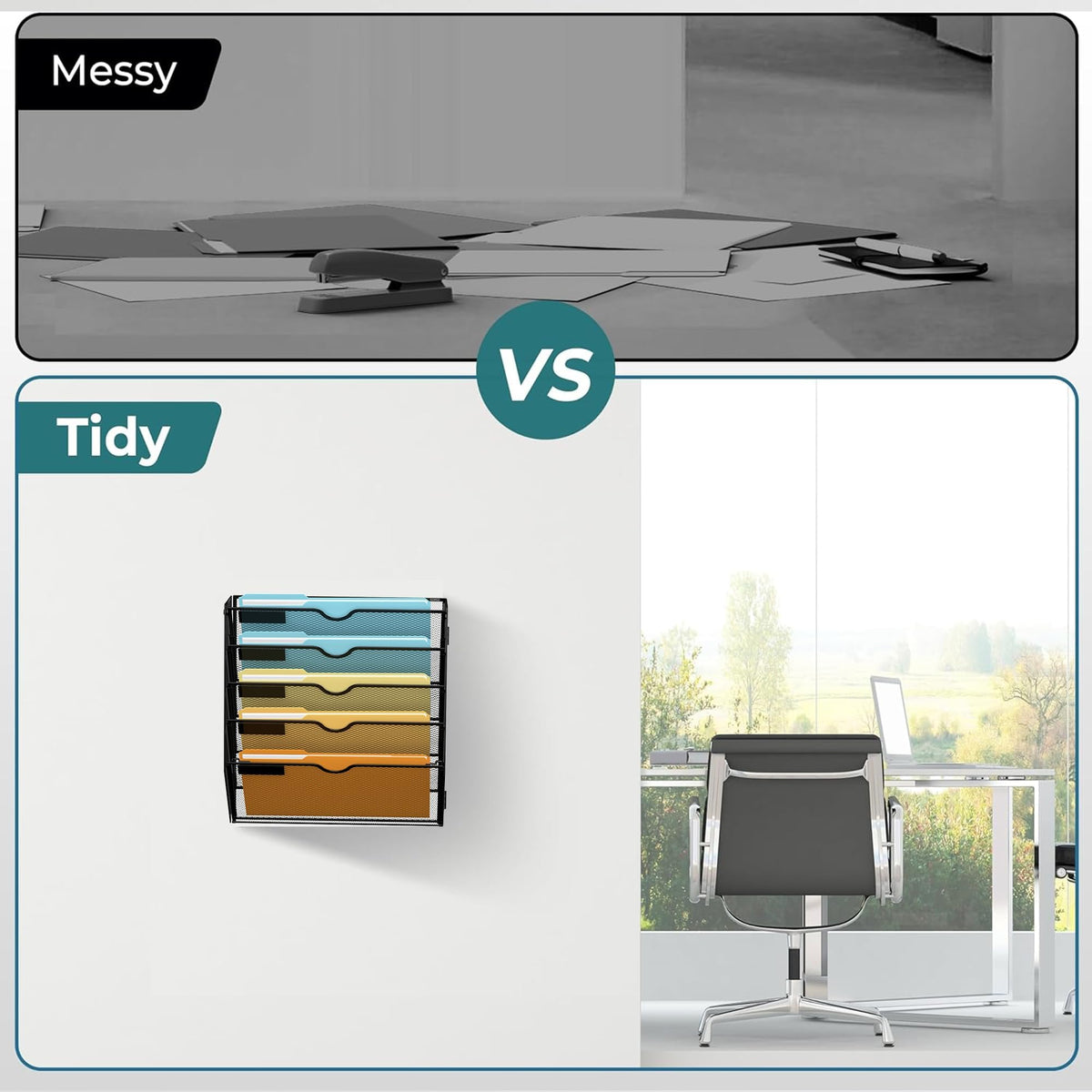 SUPEASY 5 Tier Wall File Organizer, Hanging Wall Mounted Mail Organizer with Label Slots, Metal