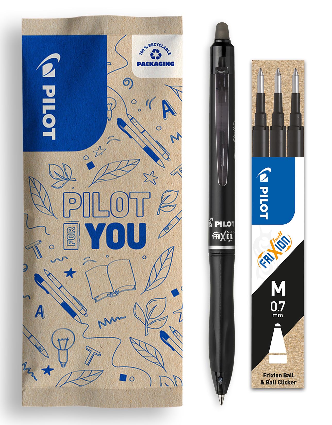 PILOT - FriXion Ball 07 Plus Set - 1 pen + 1 set with 3 vullings - Uitwisbare gel roller ball with