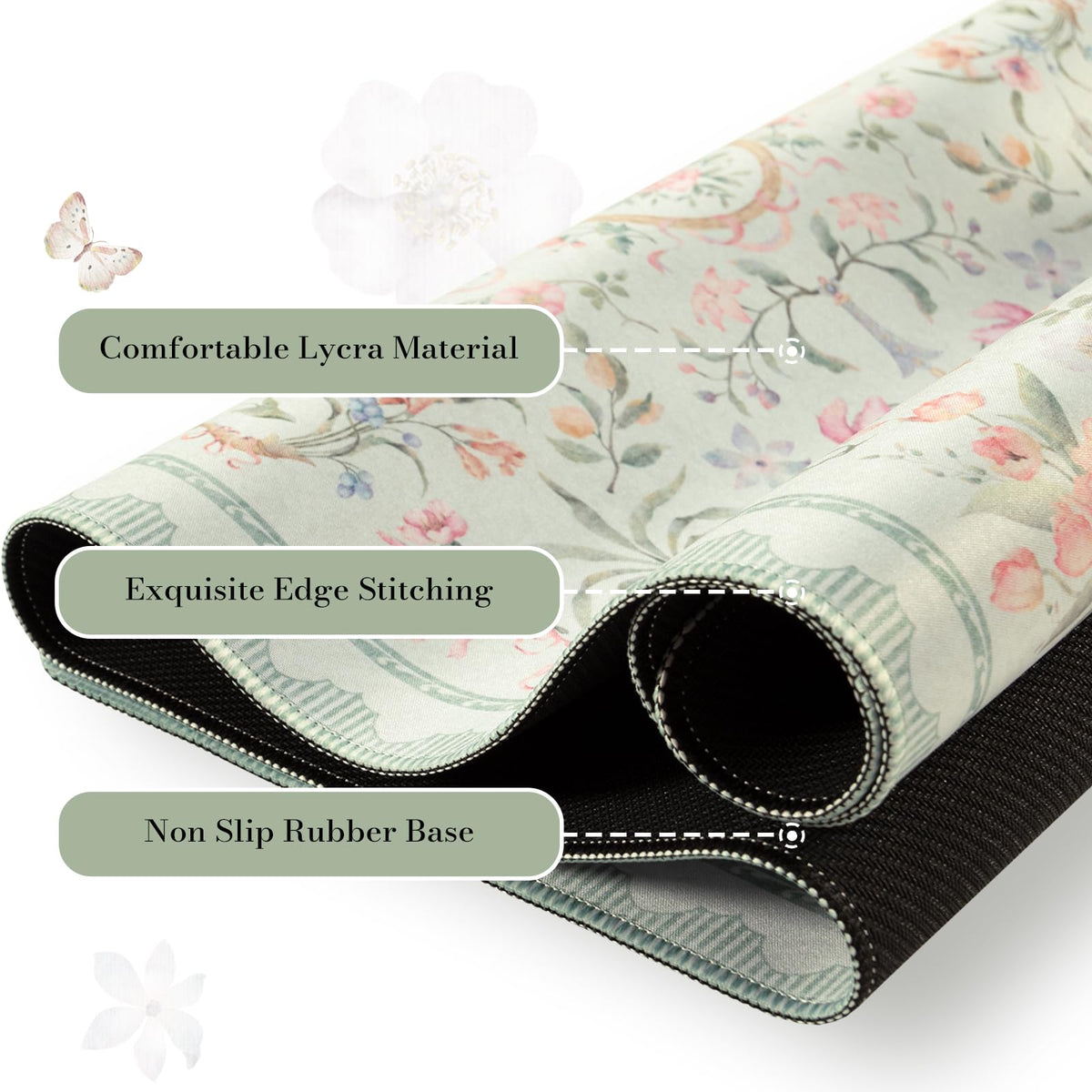 HAOCOO Green Desk Pad, 35.4" x 15.7" Vintage Floral Keyboard Mat for Office
