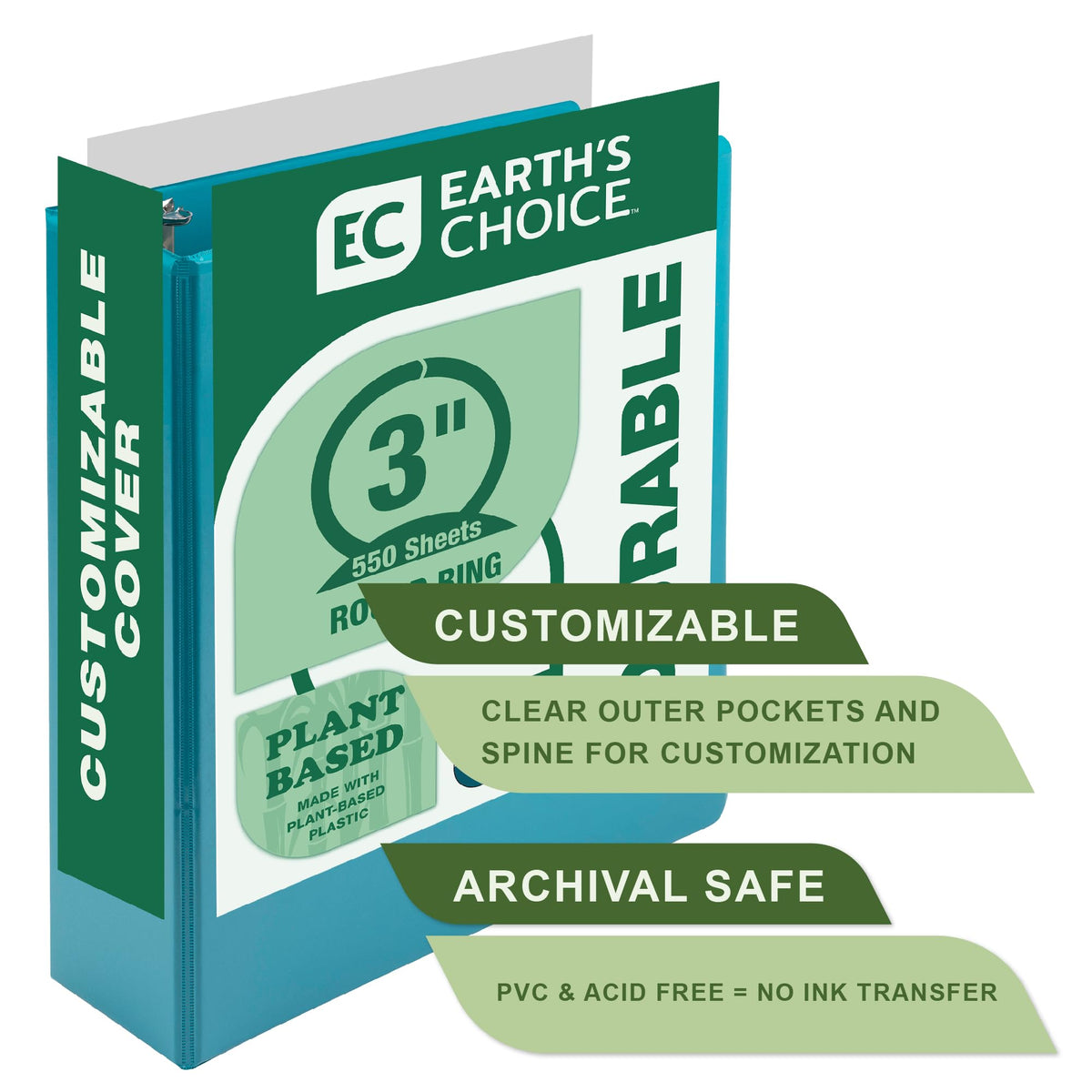 Samsill Earth’s Choice™, Durable Fashion Color 3 Ring View Binder, 3 Inch Round Ring, Up to 25%