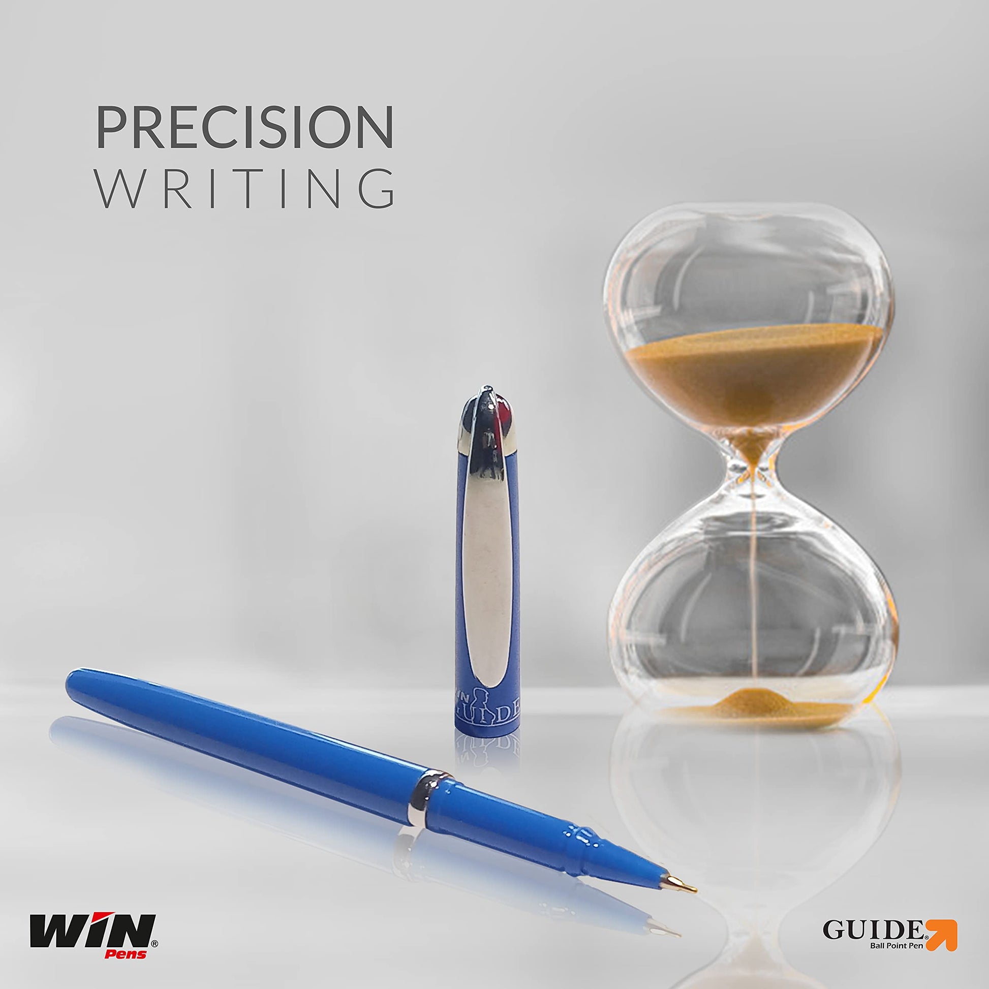 WIN Guide Ball Pens | 10 Blue Ink Pens | 0.6 mm Tip | Smooth Writing | Lightweight Multicoloured