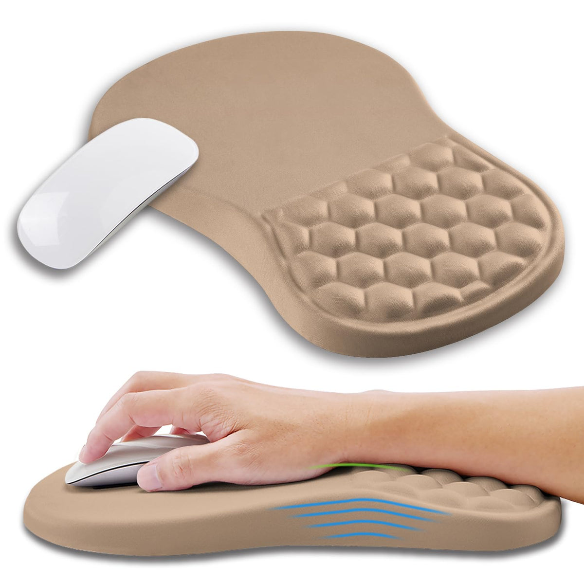 Kuosgm Ergonomic Mouse Pad Wrist Support with Memory Foam Massage Bulge, Carpal Tunnel Pain Relief