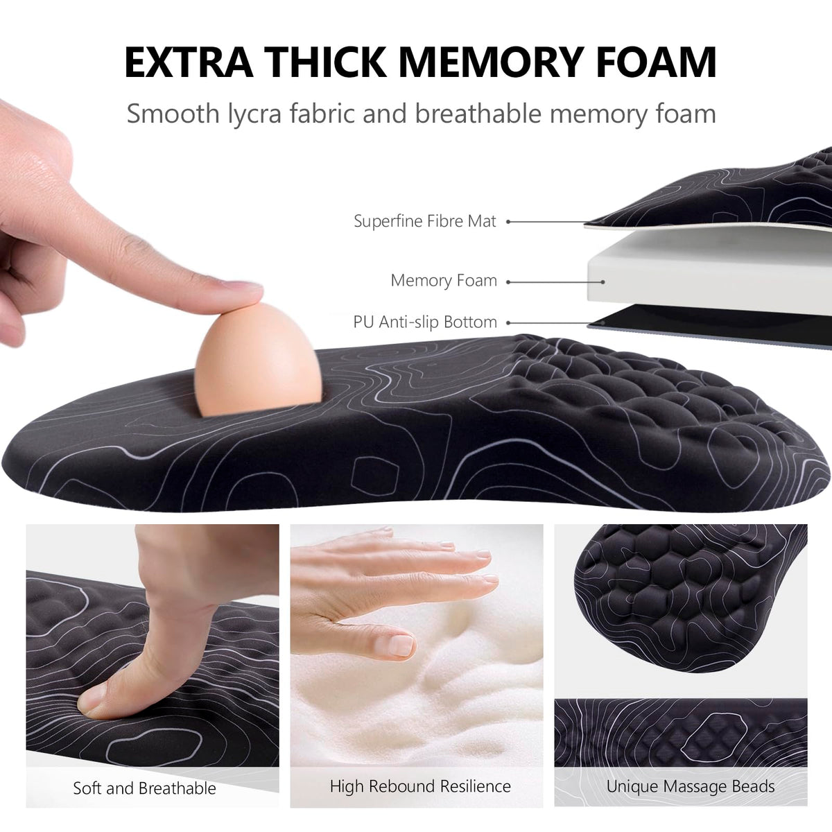 Mouse Pad Wrist Support, Laokiiy 2 in1 Keyboard Wrist Rest+ Ergonomic Mouse Pad, Non-Slip Wrist