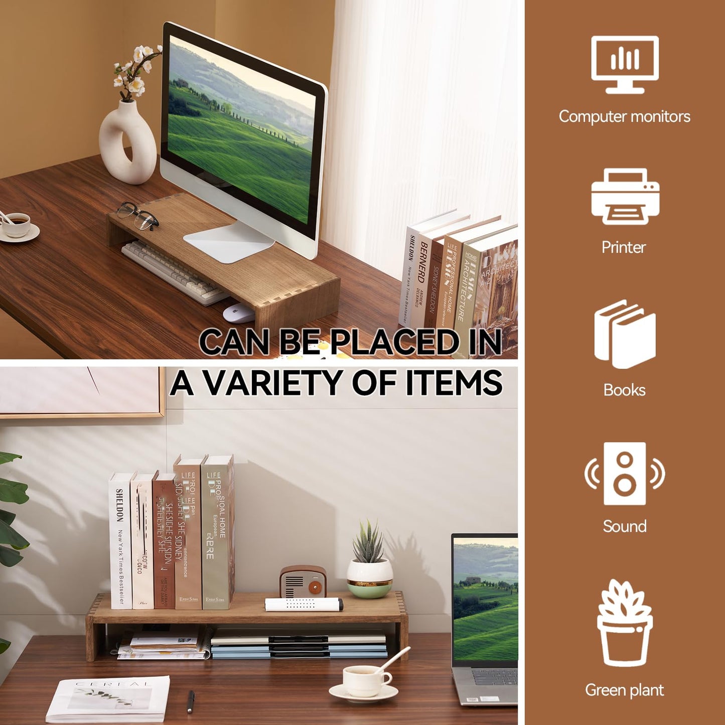 KIRIGEN Wood Monitor Stand Riser for Desk, 23.23 Inch, Brown 59-DBR