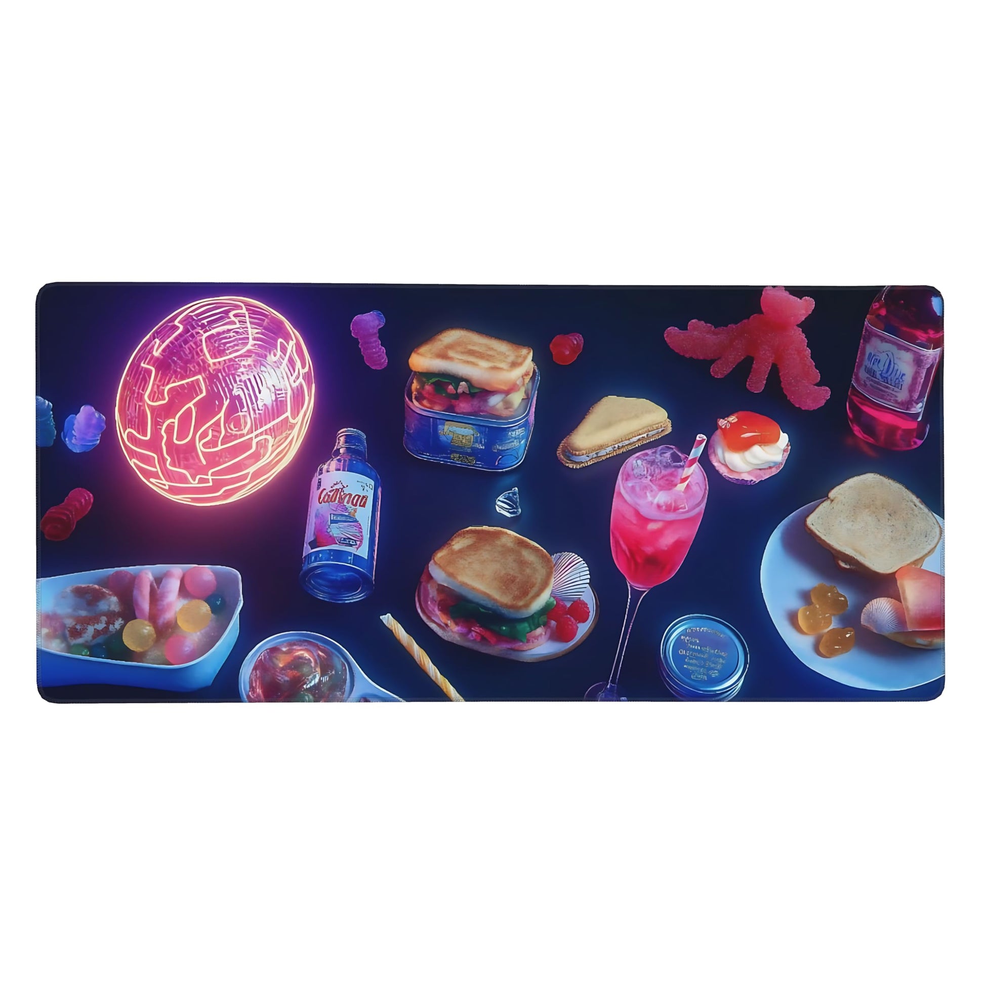 Cute Aesthetic Party Gaming Mouse Pad, Blue Pink Retro-Futurism Desk Mat with Anti-Slip Base &