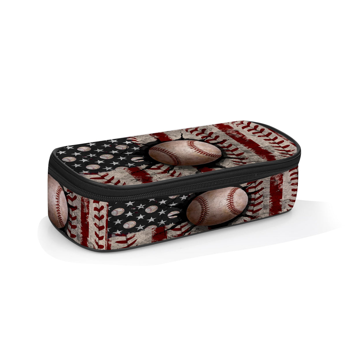 ROVOZAR Baseball Pencil Case, American Flag Baseball Pencil Box for Kids Pen Bag, Large Capacity