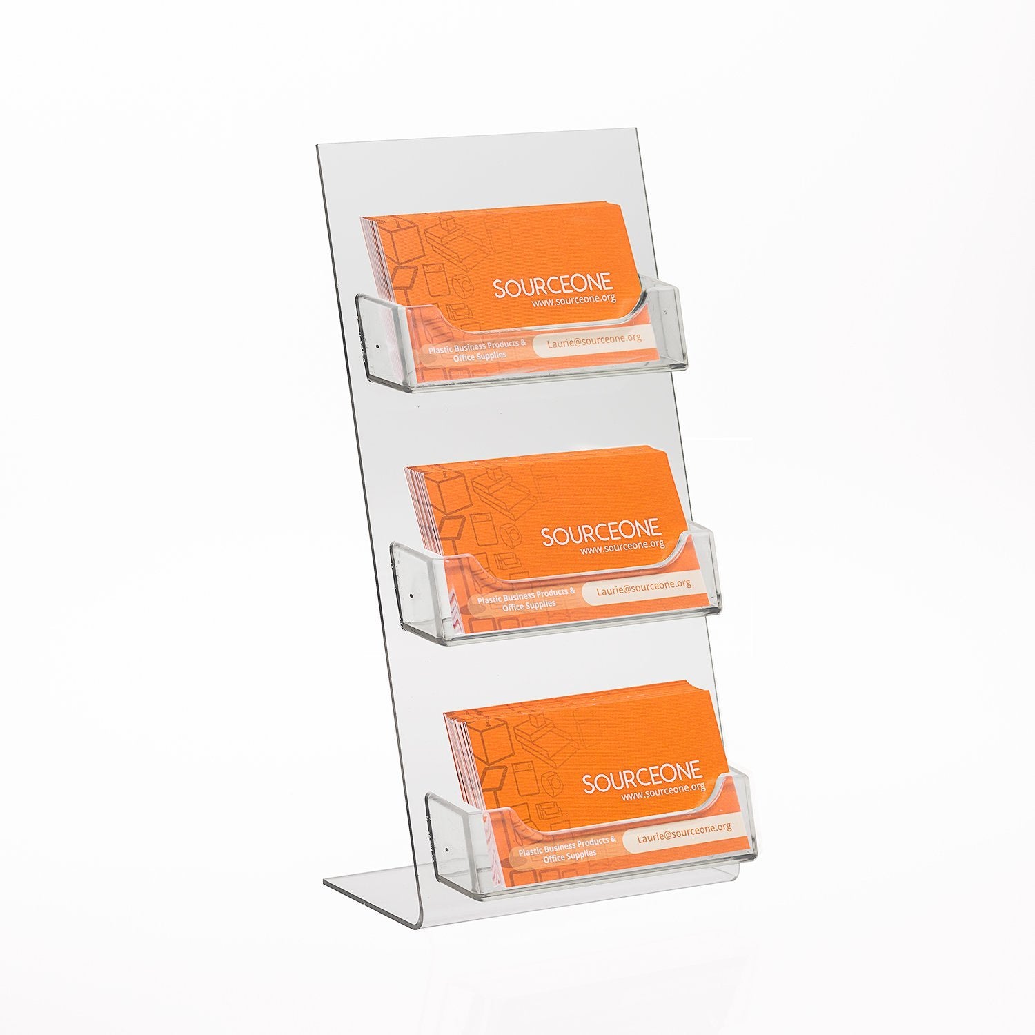 SOURCE ONE " USA Made Premium Counter Top Business Card Holder/Gift Card Display (1 Pack, 3 Pocket)