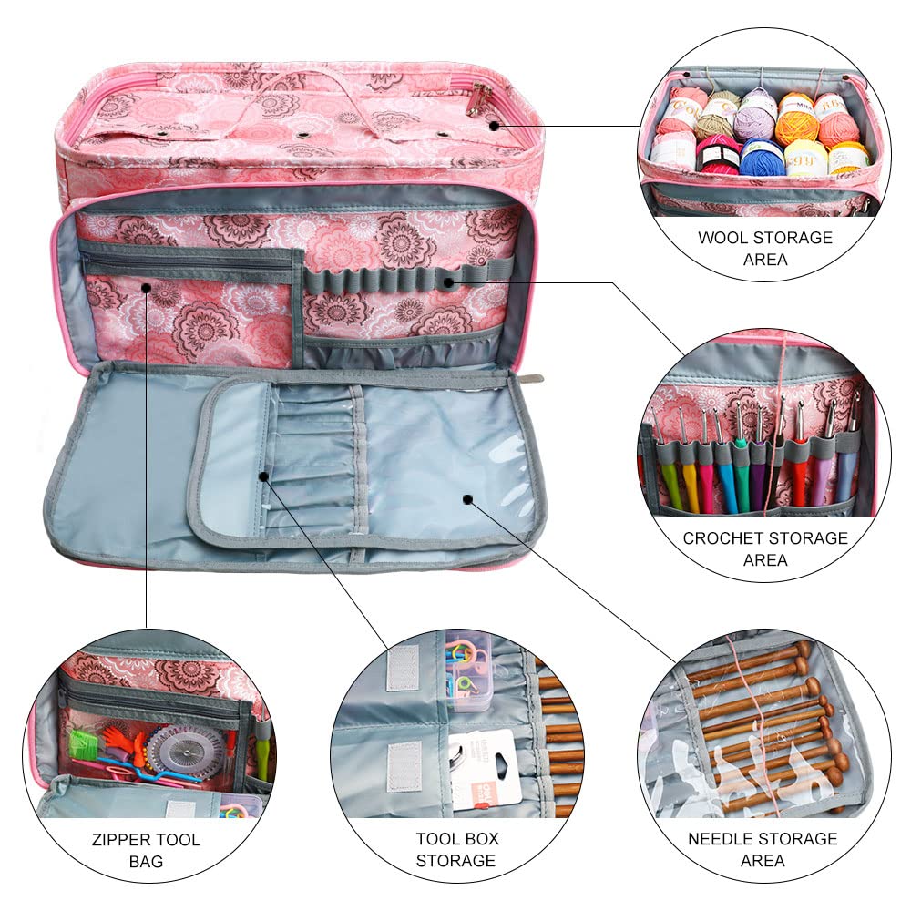 Looen Crochet Bag, Yarn Storage Organizer Tangle Free with 3 Grommets, Knitting Bag and Totes