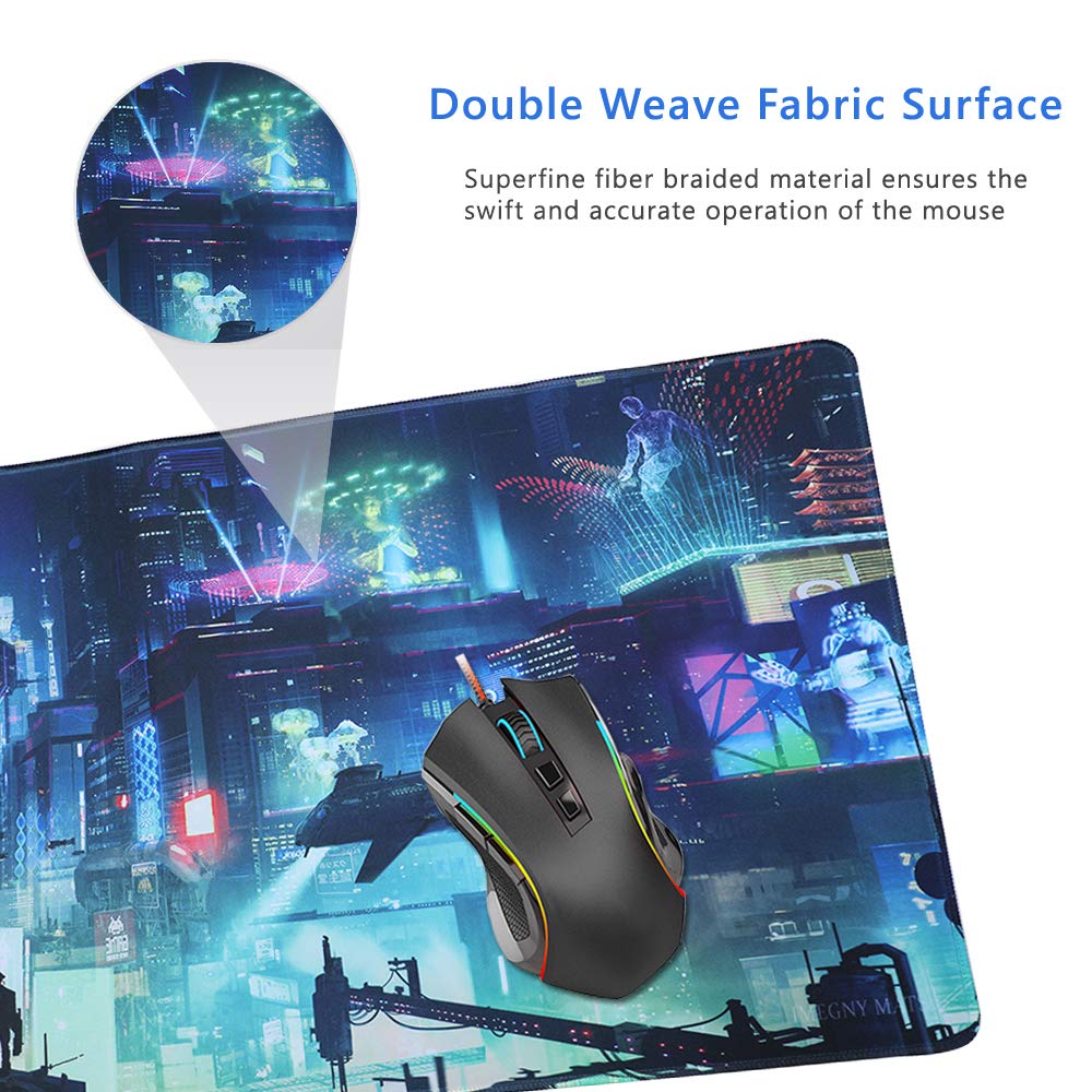 Imegny Extended Gaming Mouse Pad, Portable Mat for Keyboard & Mouse with Stitched Edges + Non-Slip