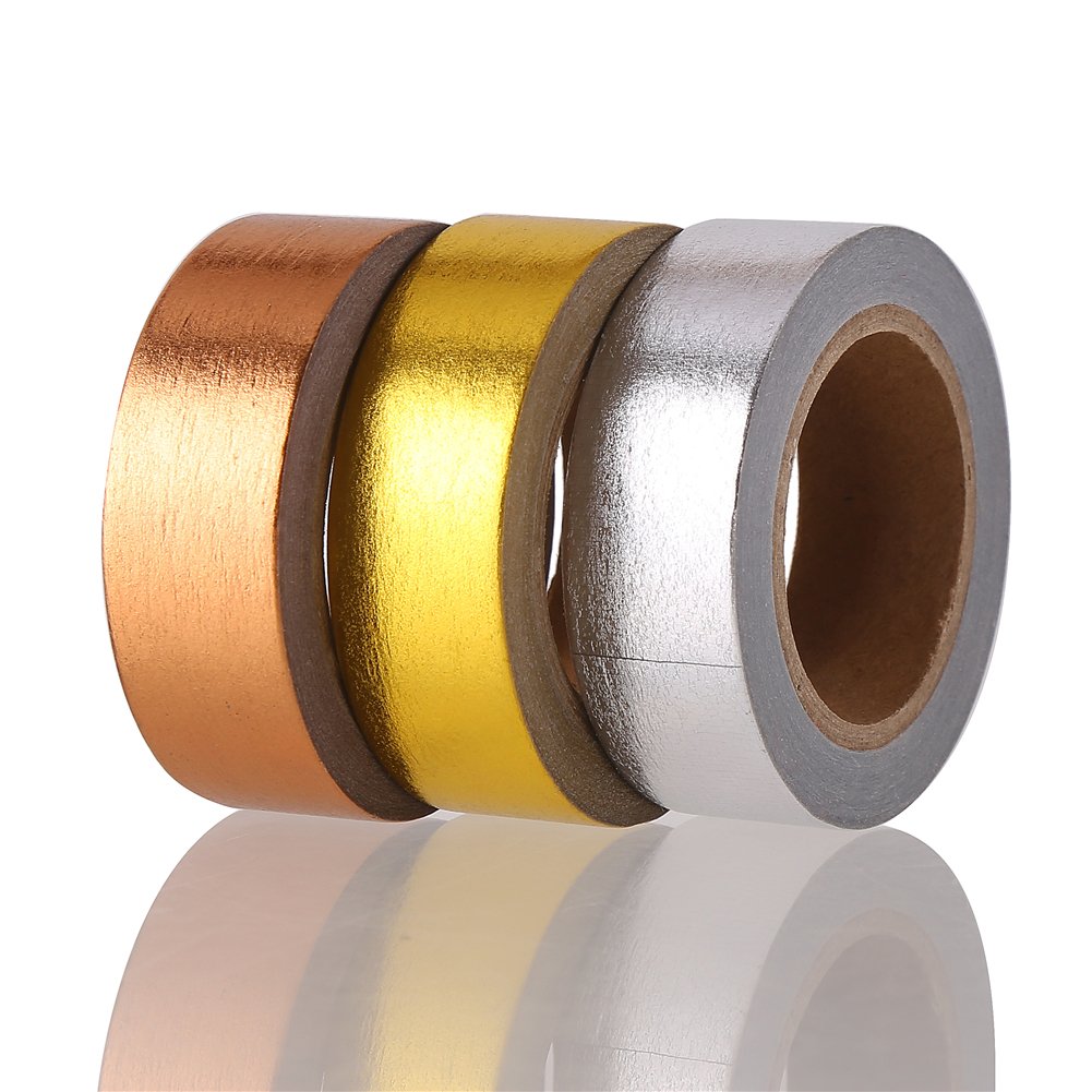 DECORA 3 Pieces Gold Washi Masking Tape Collection Premium DIY Arts & Crafts Tape and Gift Wrapping