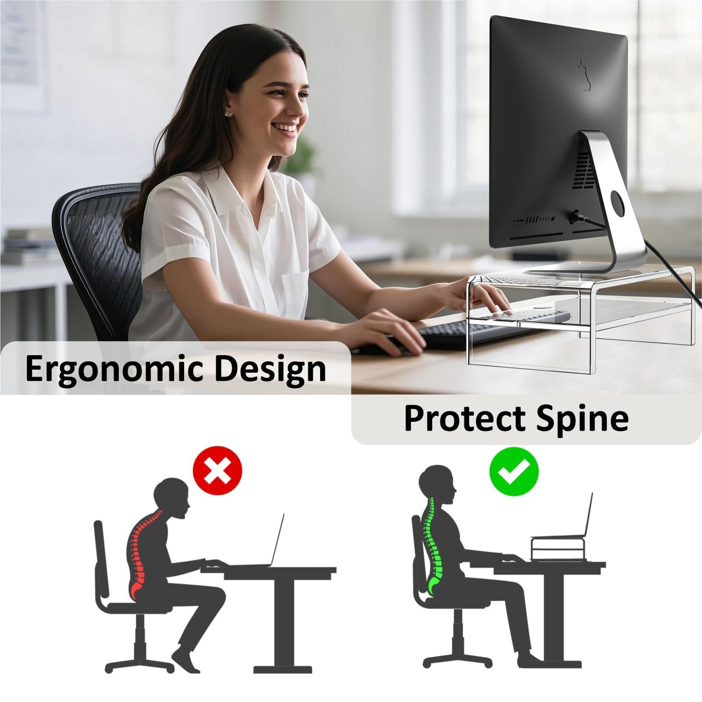 Egchi Acrylic Monitor Stand, 2 Tiers Clear Monitor Riser Computer Stand for Office, Home, Office