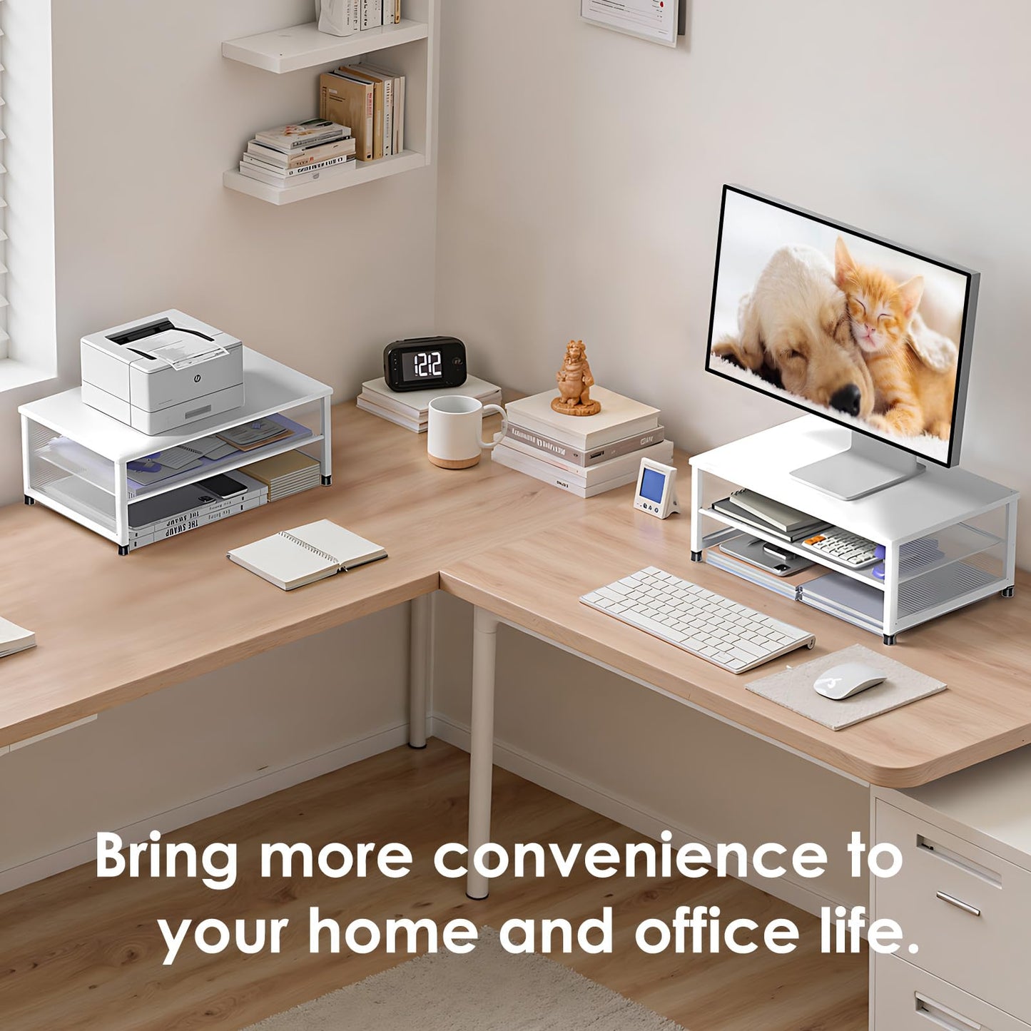 ECOLOVI 2-Tier Computer Monitor Stand Riser, Printer & Laptop Stand, Office Desk Accessories