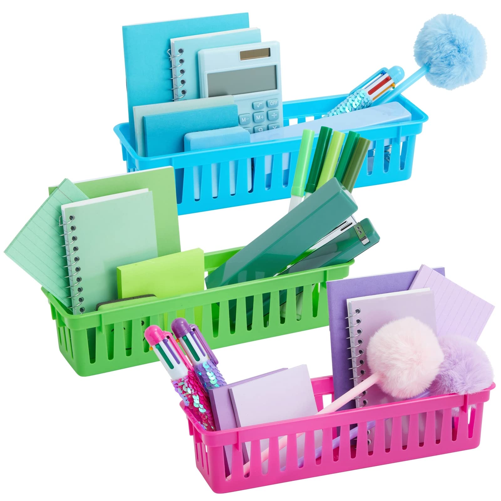 Juvale Plastic Pencil Holder for Classroom - 12-Pack, Multicolor, Slim Rectangular for Classroom