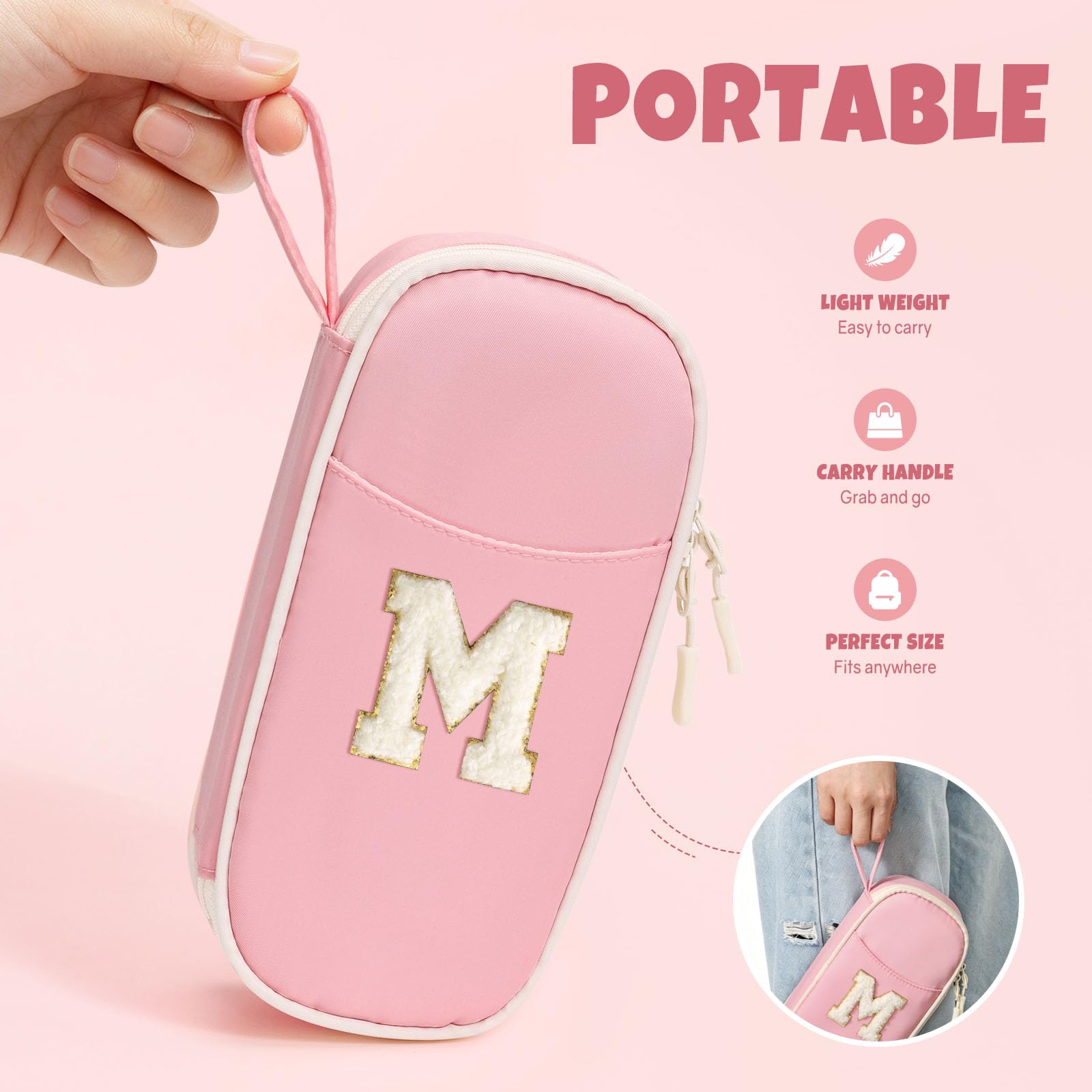 SUNEE Cute Pencil Case, Kawaii Big Capacity Pencil Pouch, Personalized Initial Pencil Bag with
